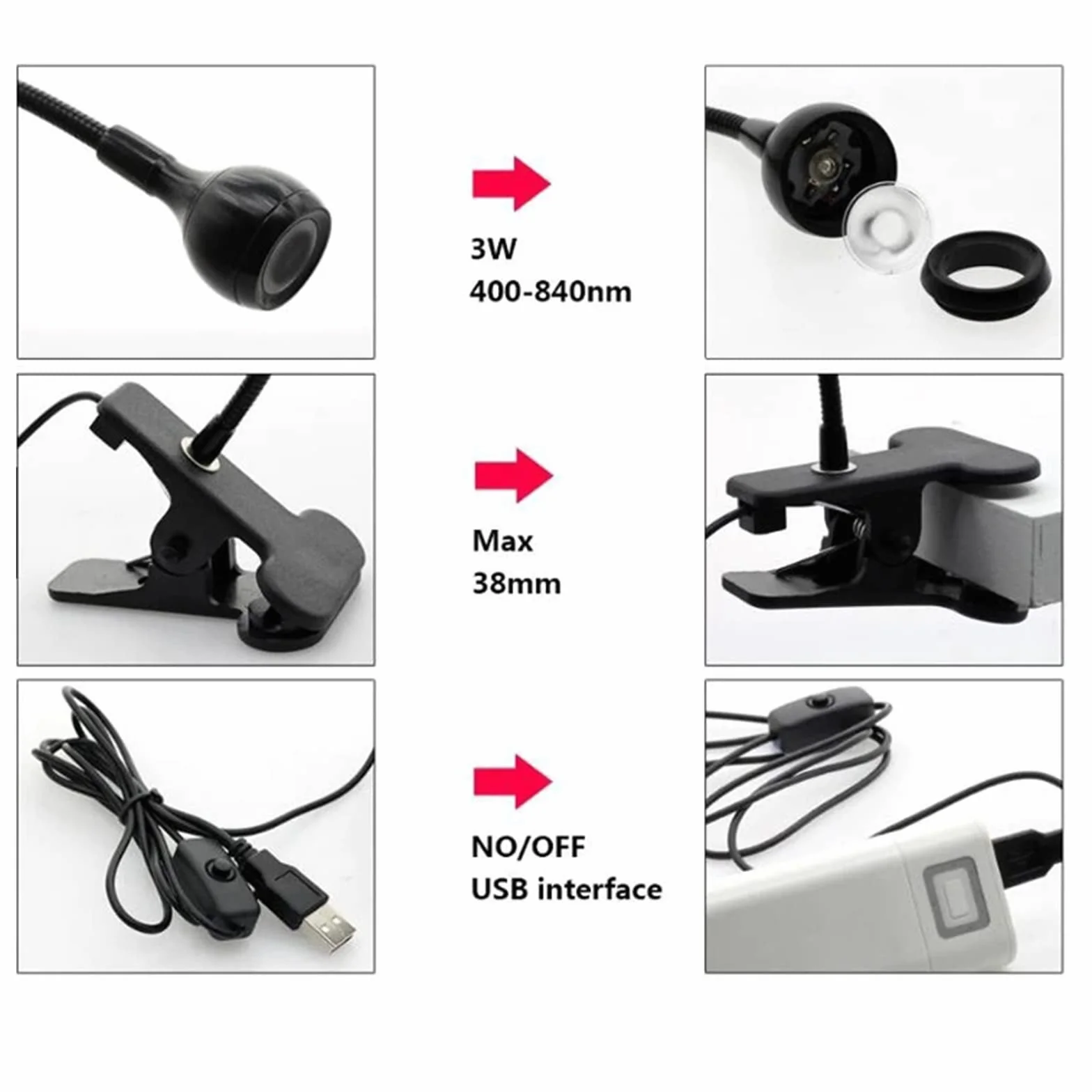 Lampada UV Unghie Gel 3W LED USB Lampada di Essiccazione UV per Gel Resina e Colla UV con Clip e Interruttore,Professionale Lampada Led Unghie Adatto per Manicure Indurimento Resina Nero