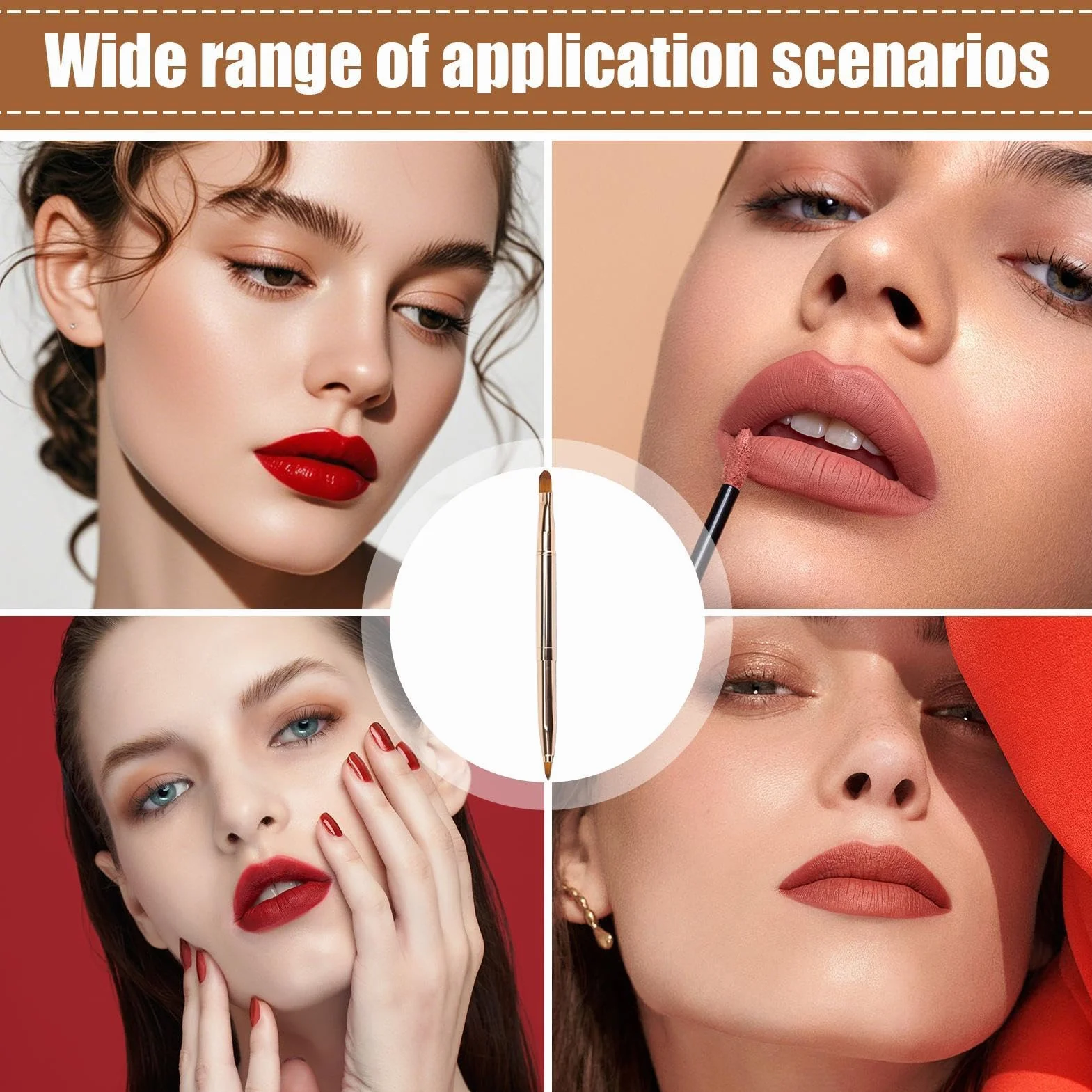 Pennello per labbra a doppia estremità, applicatore retrattile per trucco, labbra e rossetto, strumento di miscelazione con tappo per lucida, ombretto, pennello cosmetico multiuso per kit