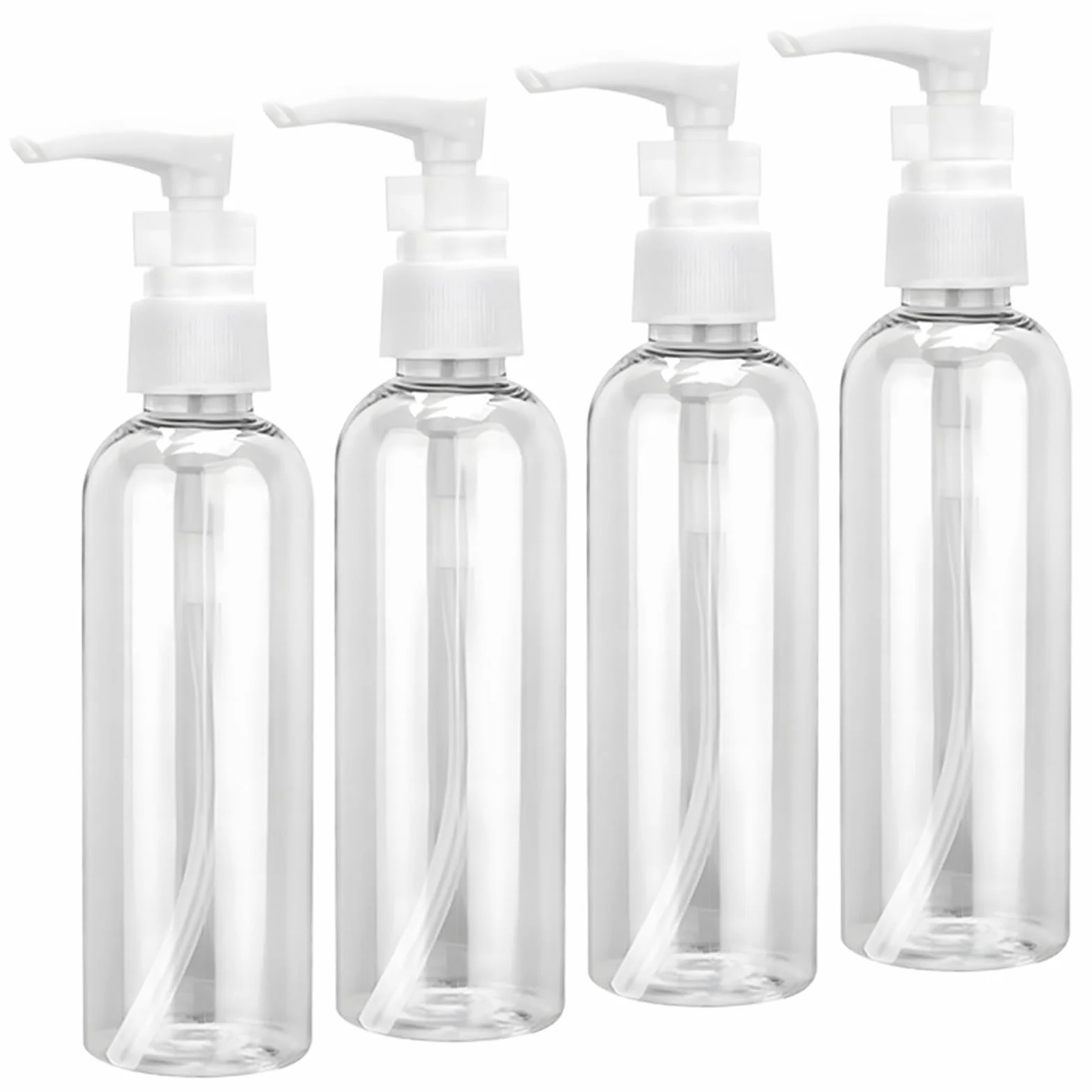 4 pezzi flacone con pompa airless da 100 ml, flaconi da viaggio trasparenti riutilizzabili in plastica, erogatore a pompa vuoto da ricaricare, ideali per cosmetici, shampoo, lozione e crema