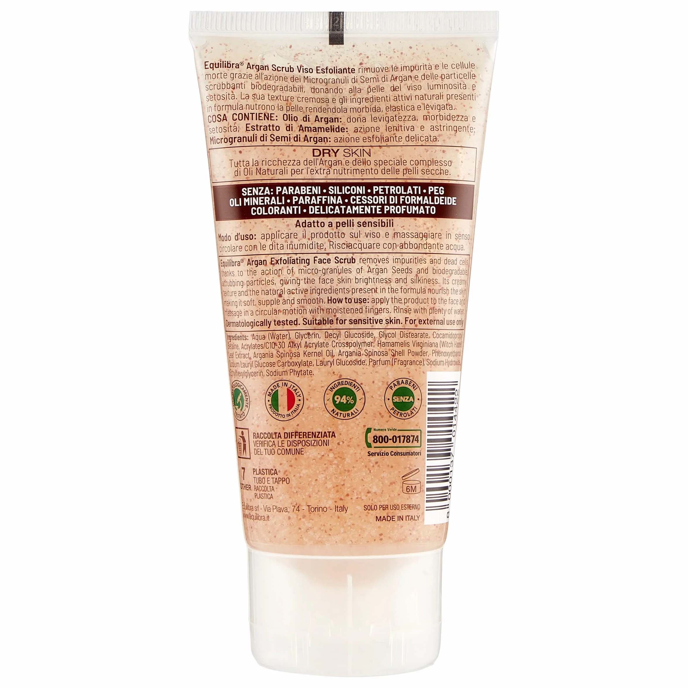 Equilibra Scrub Viso Argan, 75 ml (Confezione da 1)