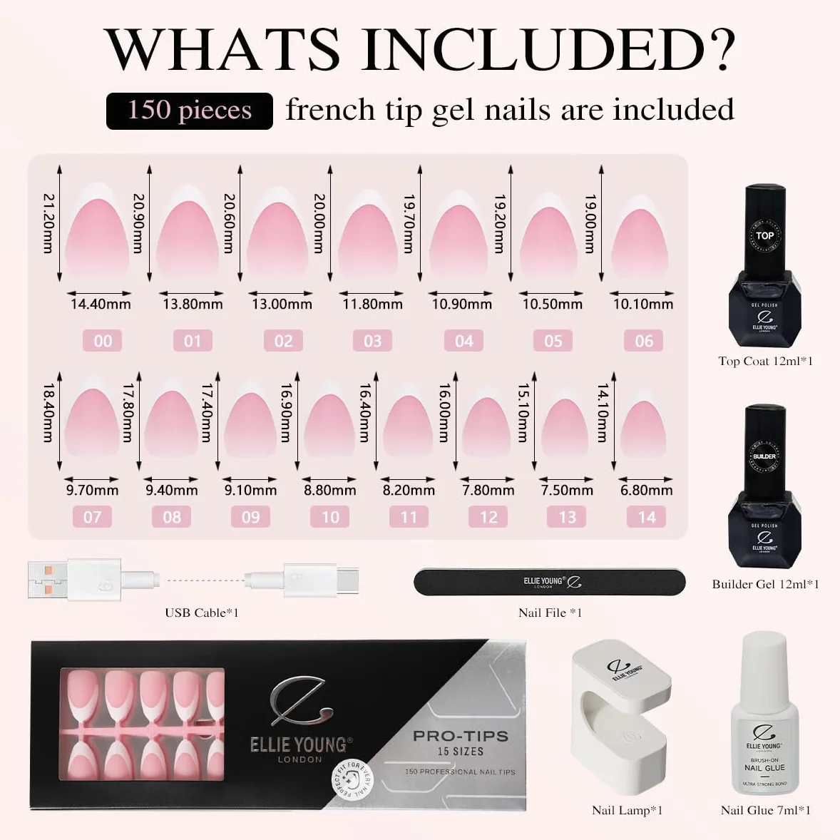 PRO-TIPS - 150 unghie a pressione, in gel acrilico, per un facile set fai da te