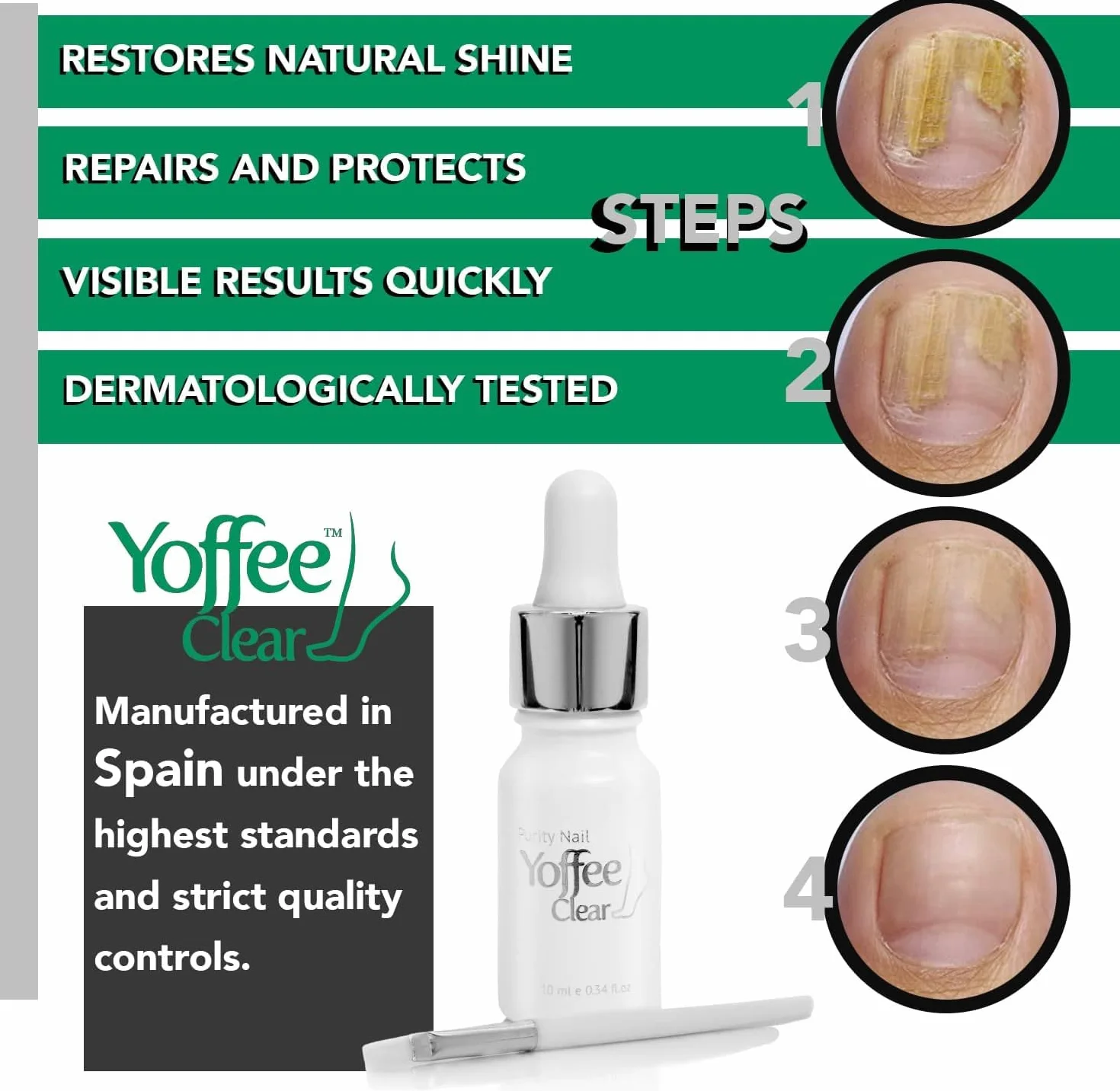 Yoffee Clear Purity Nail | Trattamento Micosi Unghie Piedi | Antimicotico Unghie | Con olio Bio di Argan e Tea Tree Oil | Antibatterico e Antisettico| Clinicamente provato| 10ml | Made in Spain