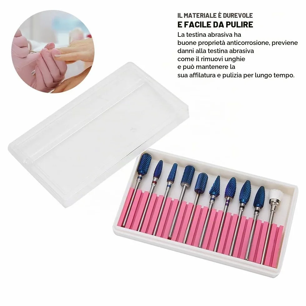 10pcs Fresa per Unghie Professionale, Cuticole Remover Set di Punte per Smerigliatura di Nail Art per Unghie Morte Rimozione Punte Trapano per Unghie Levigatura Set di Punte per Lucidatura Set