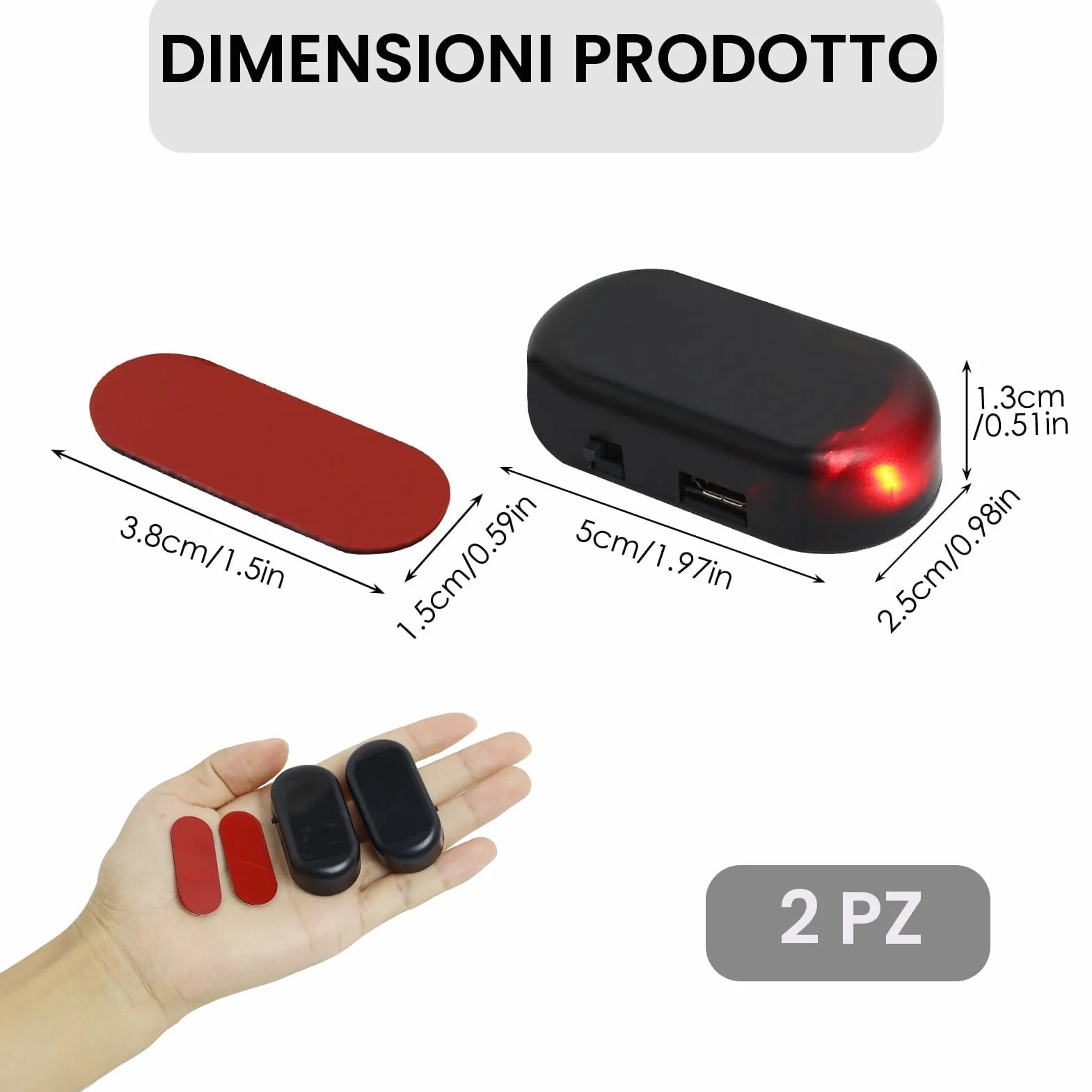 Antifurto Luci LED Segnalazione Flash Lampeggiante Solar Power Simulato Allarme Per Auto USB Rosso