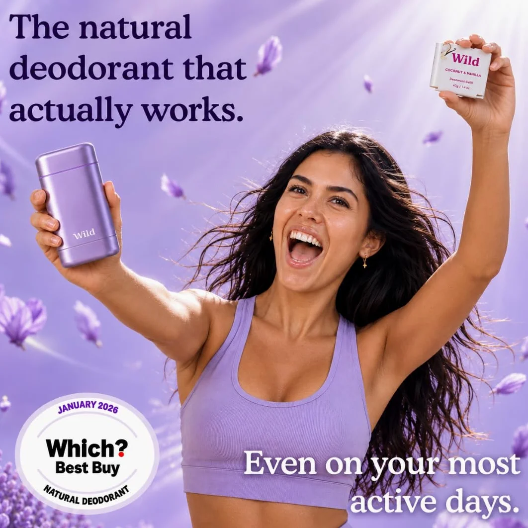 Wild - Deodorante Naturale Ricaricabile - Astuccio Viola con Varie Ricariche - Incluse Cotton & Sea Salt, Cherry Blossom, Coconut & Vanilla, Mint & Aloe Vera, Ocean Mist