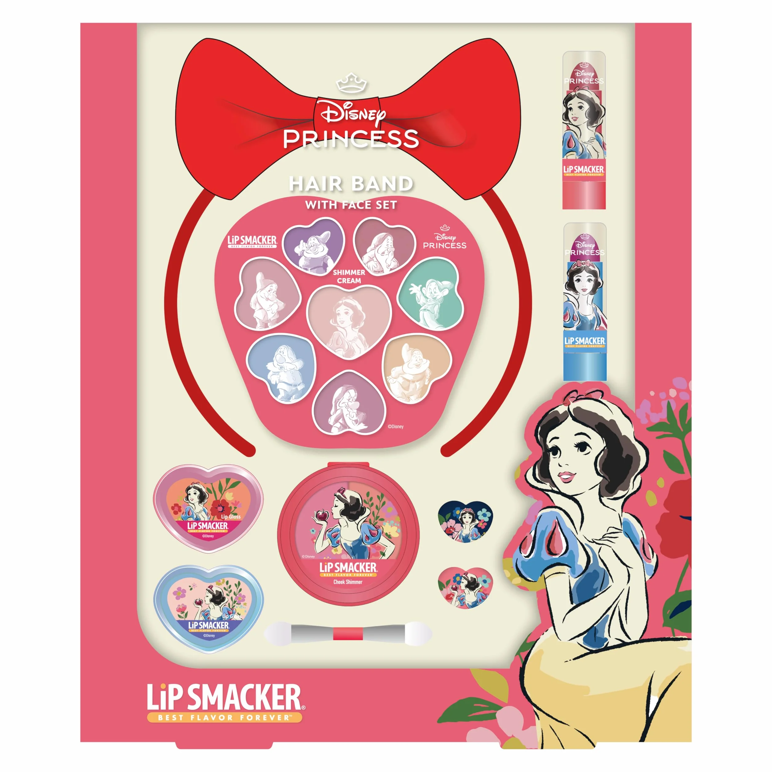 Lip Smacker Snow White Hair Band with Face Set, Set Trucchi Bambina e Fascie per Capelli in 18-Pezzi, Include Lucidalabbra, Creme Luccicanti e Accessori, Regali Principesse Disney