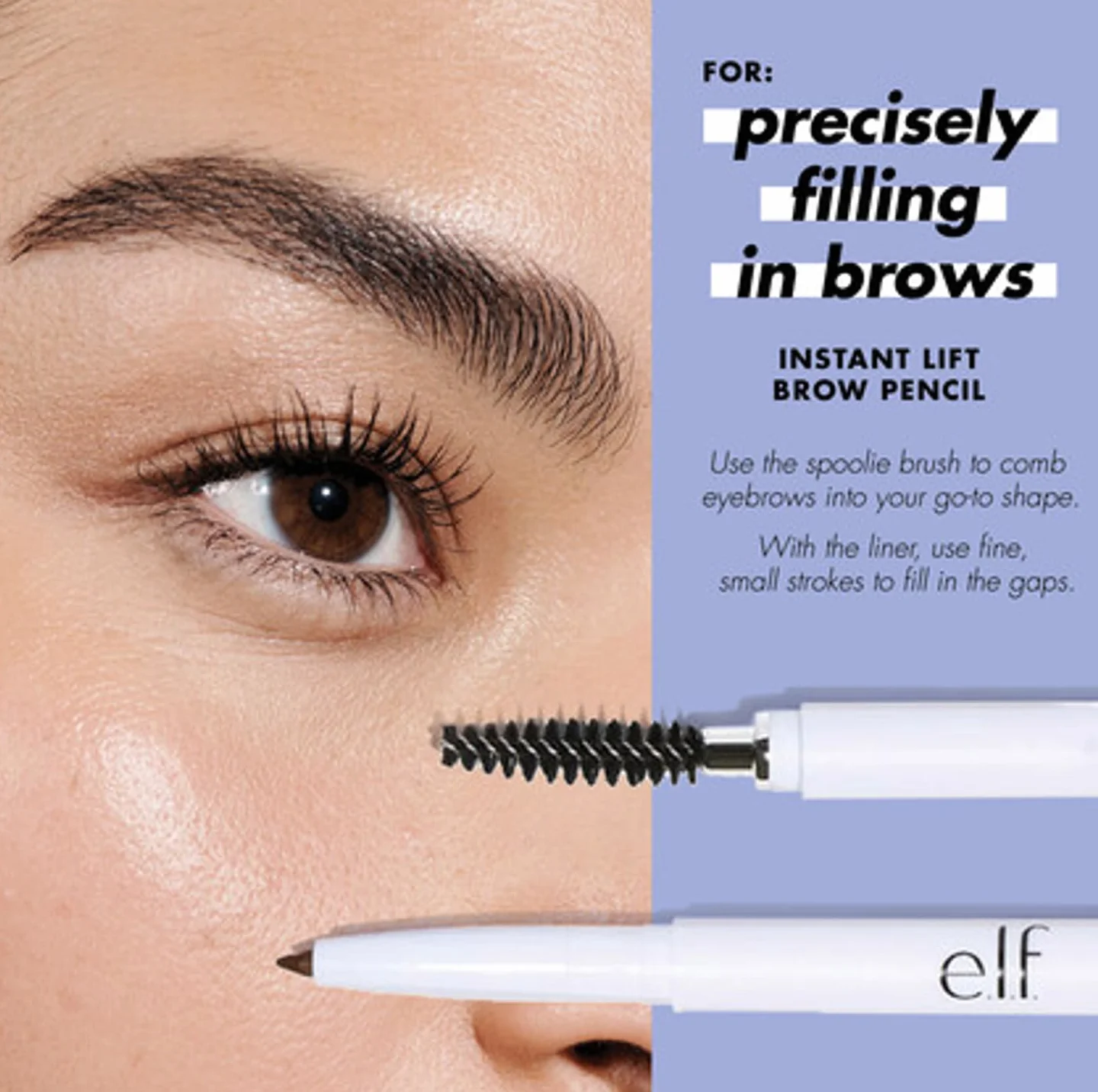 e.l.f. Instant Lift Brow Pencil, doppia estremità, precisa, punta fine, modella, definisce, riempie le sopracciglia, contorna, pettina, doma, Deep Brown, 0,18 g
