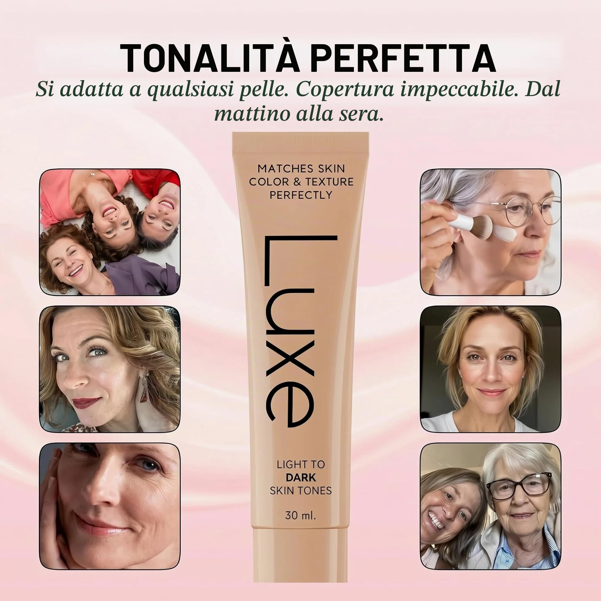 Luxe Research, fondotinta da donna che cambia colore, si adatta istantaneamente al tono della pelle, copertura da leggera a media, durata 12 ore, finitura rugiada naturale (media)