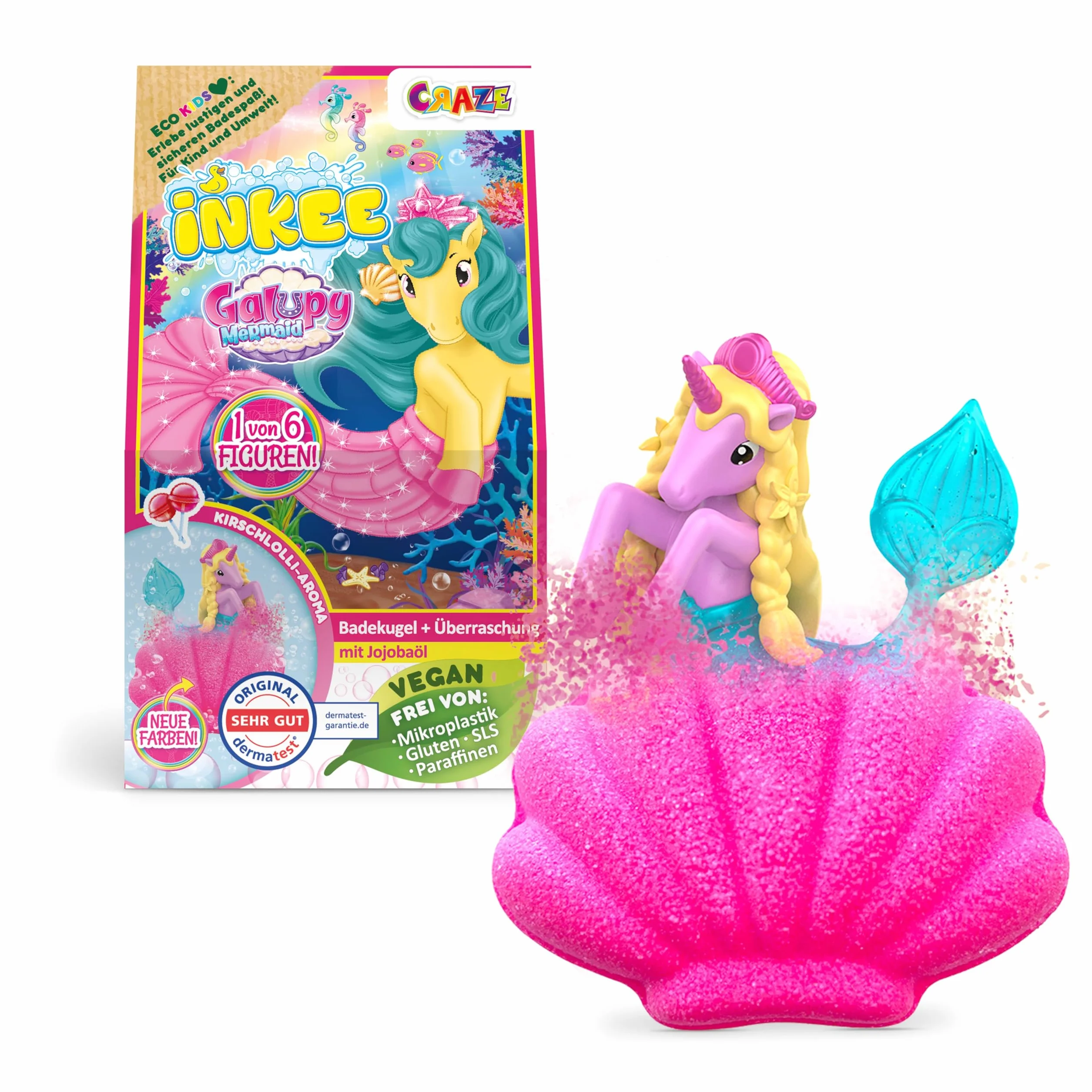 INKEE GALUPY MERMAID – Bomba da Bagno Bambini a Forma di Conchiglia con Sorpresa Sirena – Bath Bomb Effervescente per Vasca con Schiuma e Profumo Dolce