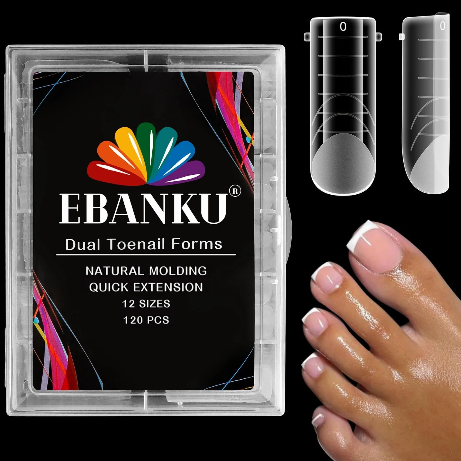 EBANKU 120 PCS Unghie Finte Nail System Dual ToeNail Form, Riutilizzabili Pedi Dual Form Kit Lunghe Quadrate Nail Form Acrilico Tips Unghie con Scala Graduata per Unghie Strumenti