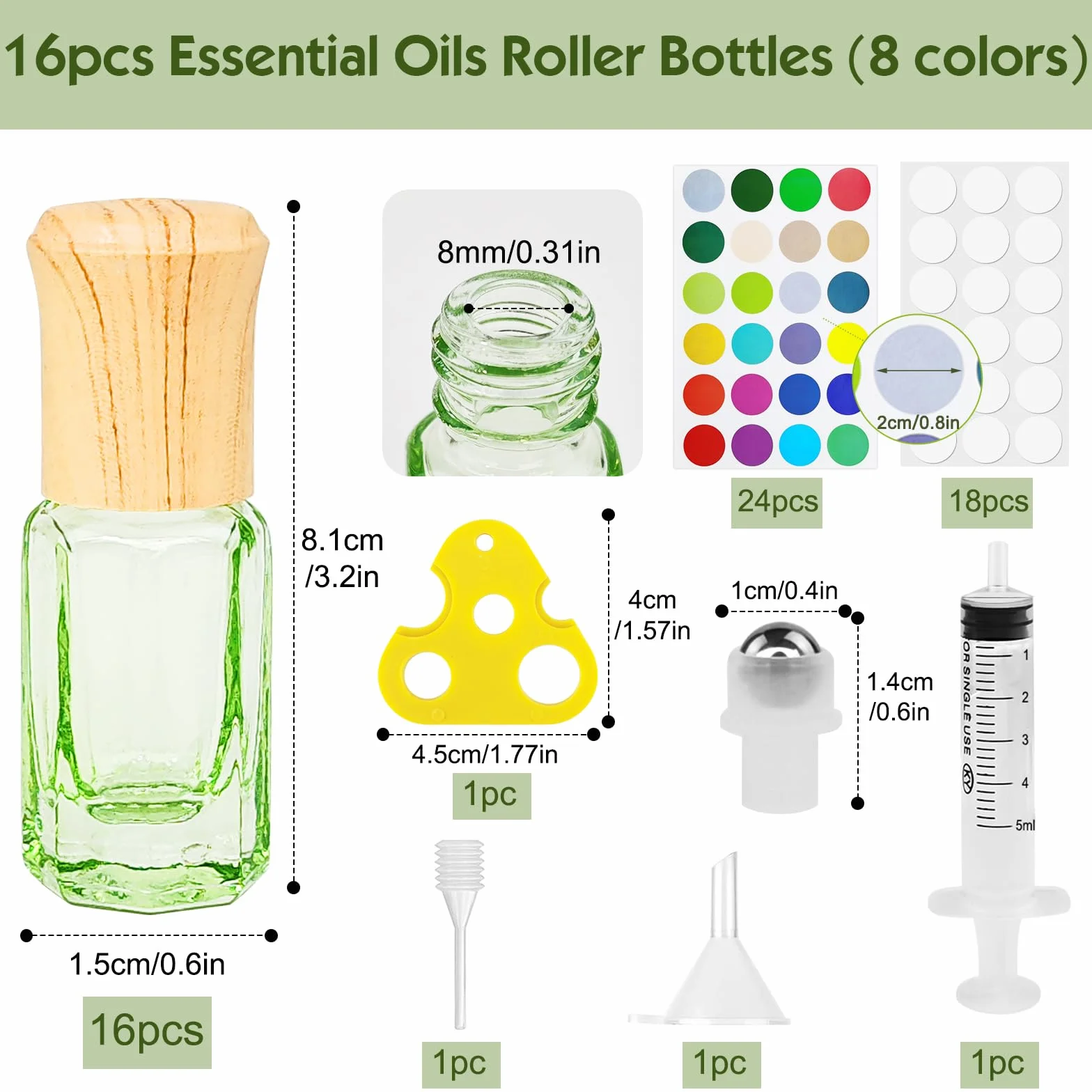 16pcs Roll On Vuoto per Oli Essenziali con Sfera in Acciaio Inossidabile, 3ml Roll On Oli Essenziali, Contenitore Flaconcini Vuoti, Bottiglie Flaconcini Vuoti per Olio Essenziale, Aromaterapia