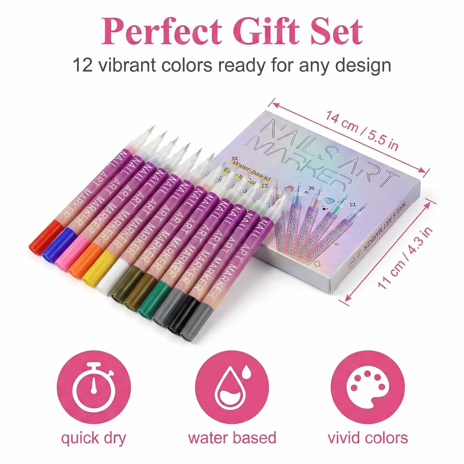 Set da 12 Penne per Nail Art 3D con Pennelli per Disegno e Dotting, Kit Completo per Decorazione Unghie Fai da Te, Ideale per Adulti e Bambini