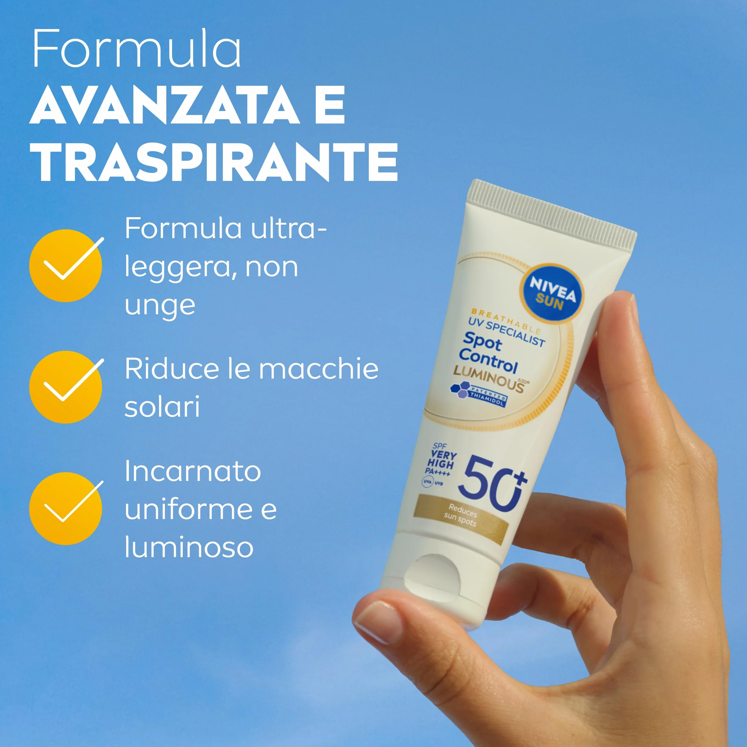 NIVEA SUN Luminous630 Crema Solare Viso SPF 50+ 40 ml anti-macchia fluido leggero Thiamidol
