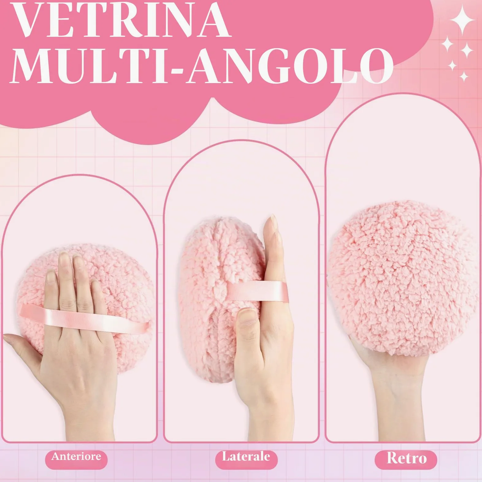 2 spugnette extra large per cipria e contenitore, per spolverare le donne | 6 pollici oversize, morbido velluto lavabile, con custodia in cristallo, trucco bagnato asciutto, rosa