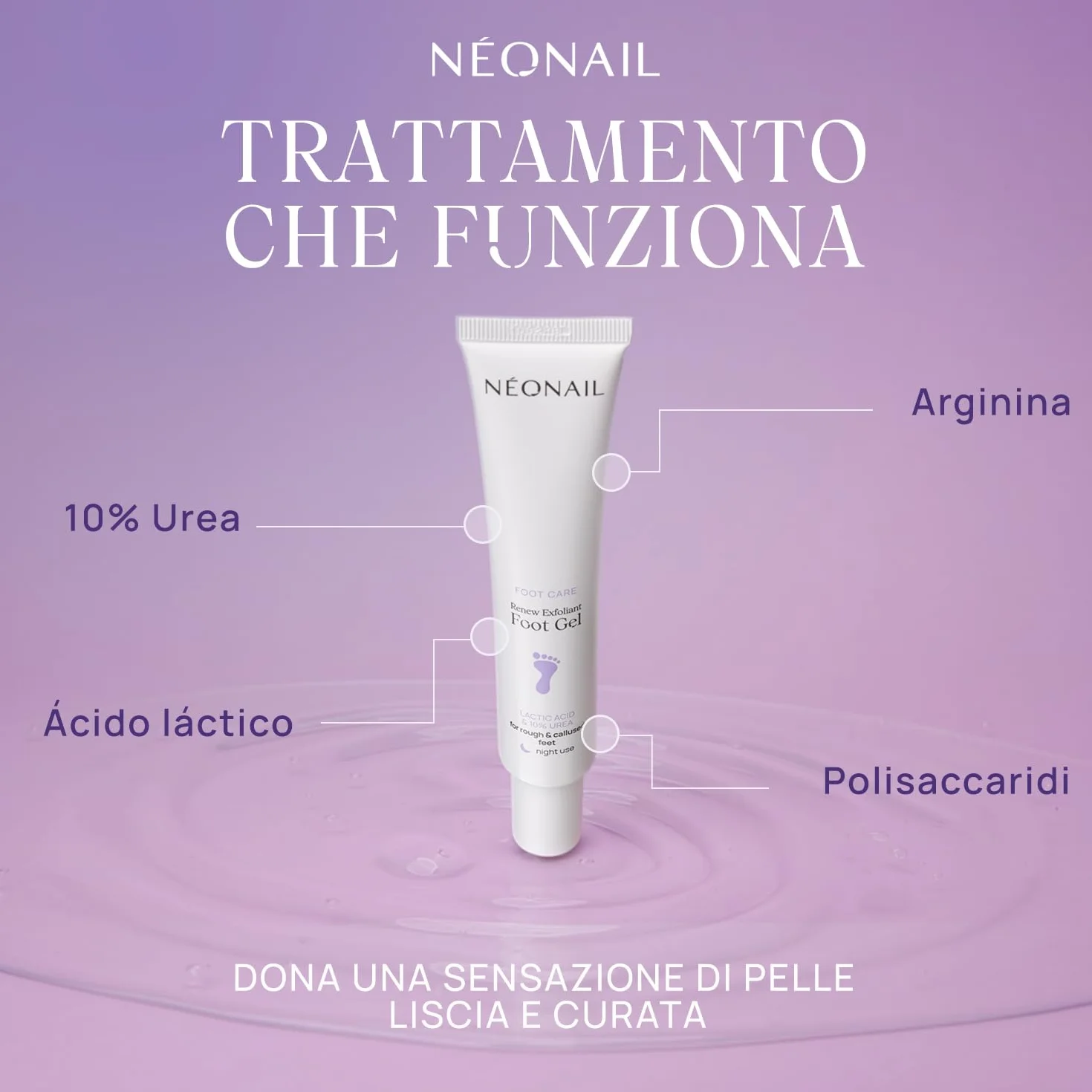 NÉONAIL Gel esfoliante piedi con urea 10% e acido lattico - Renew Exfoliant Foot Gel - gel cheratolitico per piedi secchi e screpolati - 50 ml