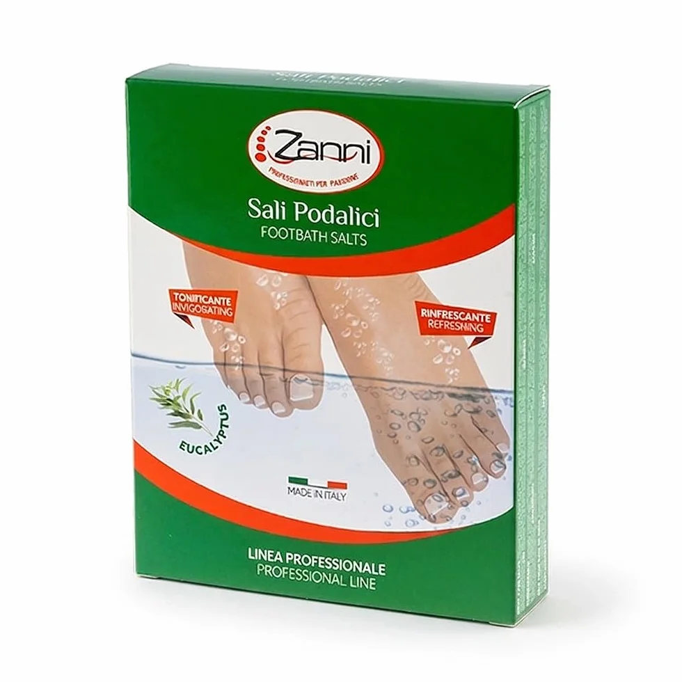 Zanni Sali Podalici, Sali per Pediluvio Rinfrescante e Tonificante con Mentolo, Timo ed Eucalipto, Sali da Bagno a Effetto Deodorante Piedi Stanchi, Sollievo e Riduzione Gonfiore, 100 g, Made in Italy