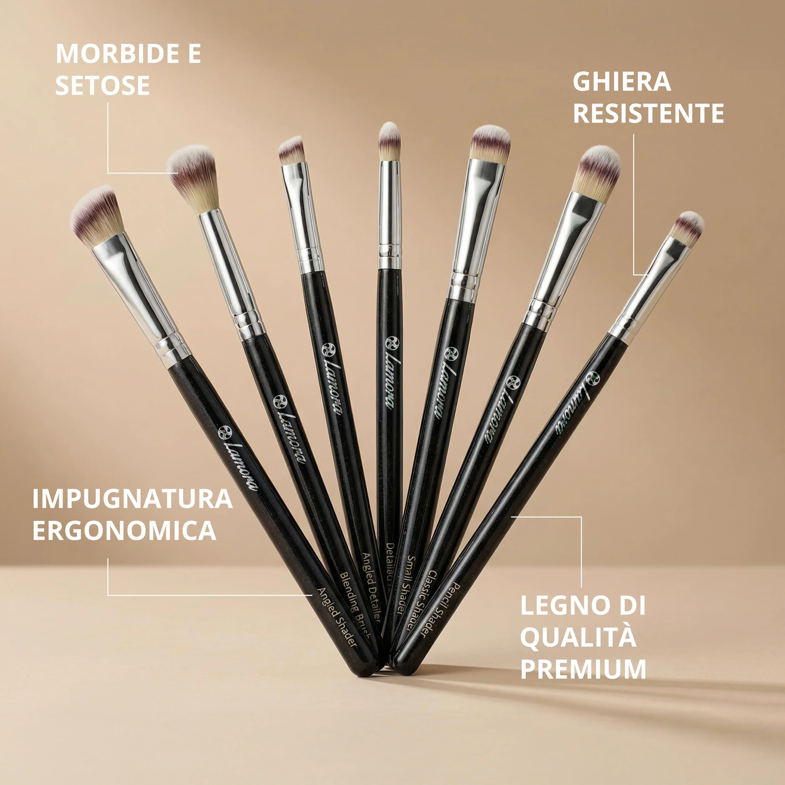 Pennelli per Trucco Occhi Professionali - Make Up Kit di Pennelli per Ombretti, Eyeliner, Sfumato - La Miglior Scelta di Pennelli Essenziali di 7 Pezzi - Matita, Ombretto, Conico, per Definire