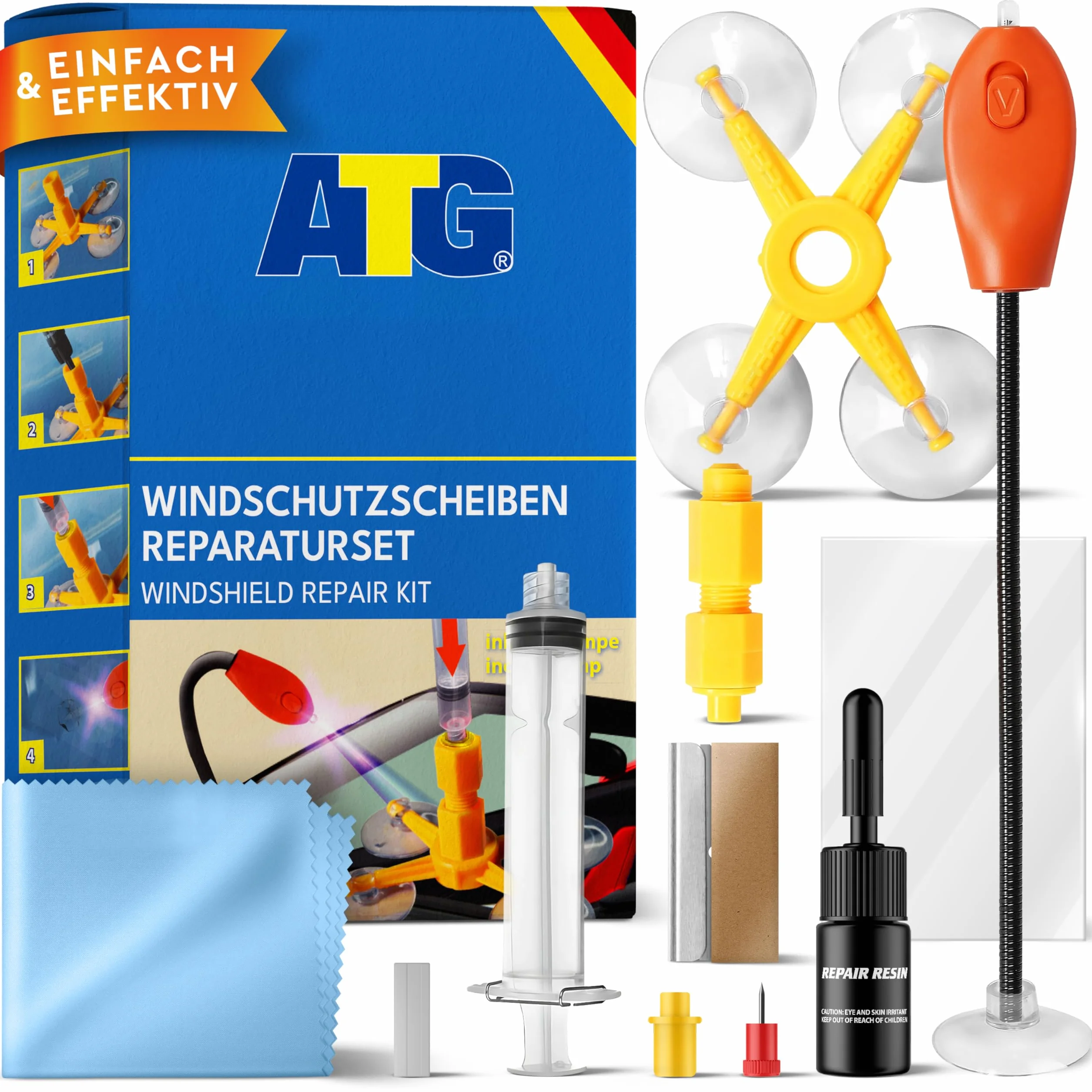 ATG® Kit riparazione parabrezza auto con lampada UV – Resina polimerizzazione rapida