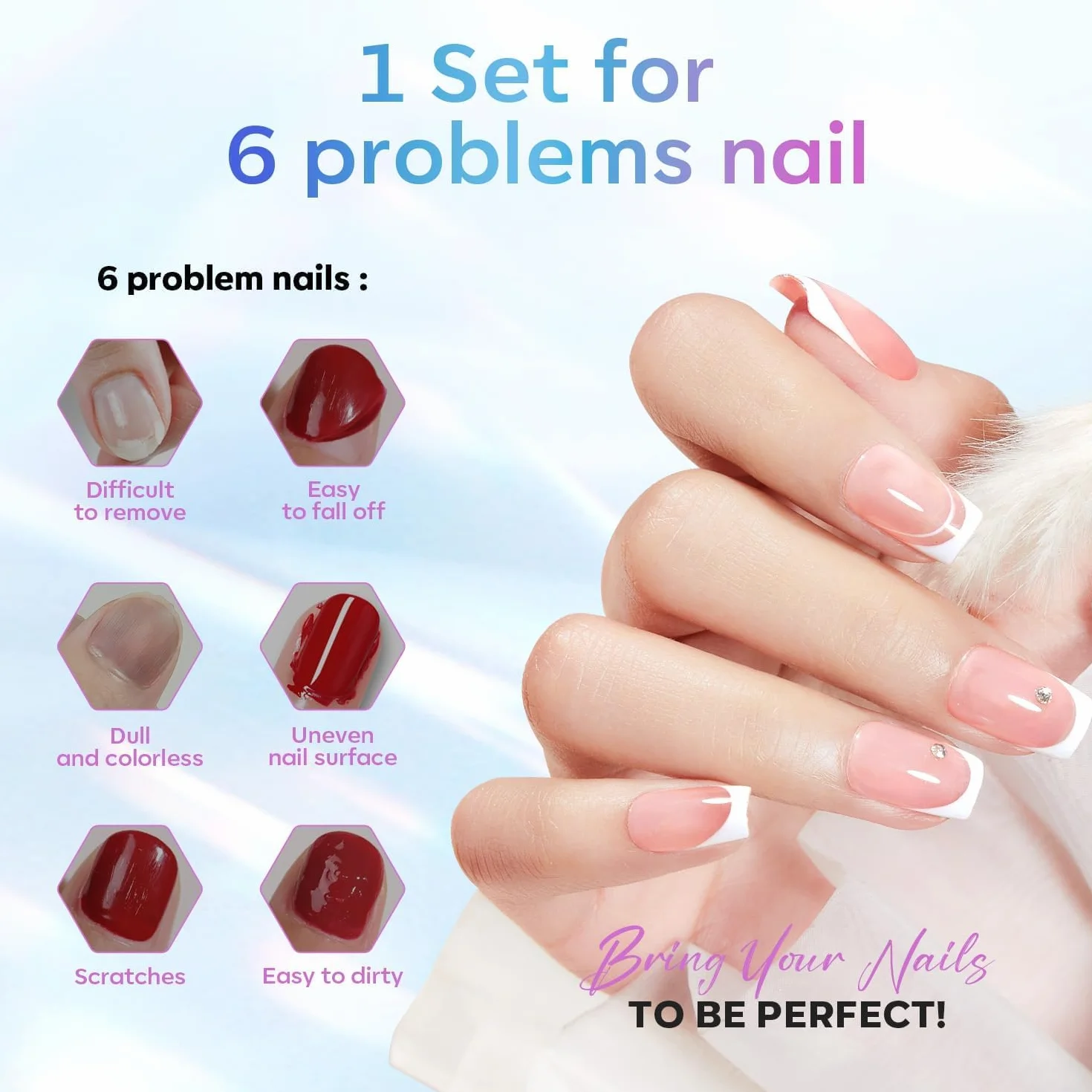 Modelones Base e Top Coat Semipermanente per Unghie 2 x 10ml Soak Off UV LED Manicure Kit