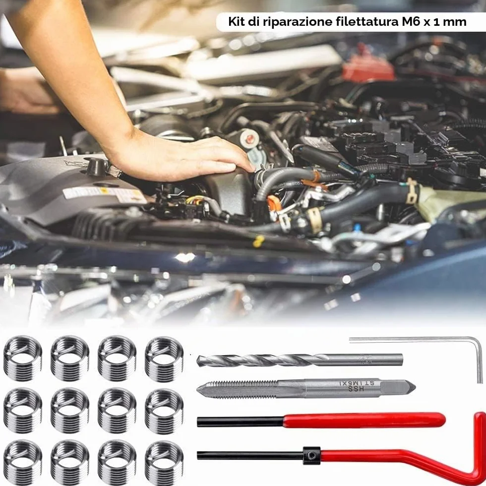 Kit riparazione filettature M6 x 1,0mm 30 pezzi inserti acciaio inossidabile compatibile Helicoil