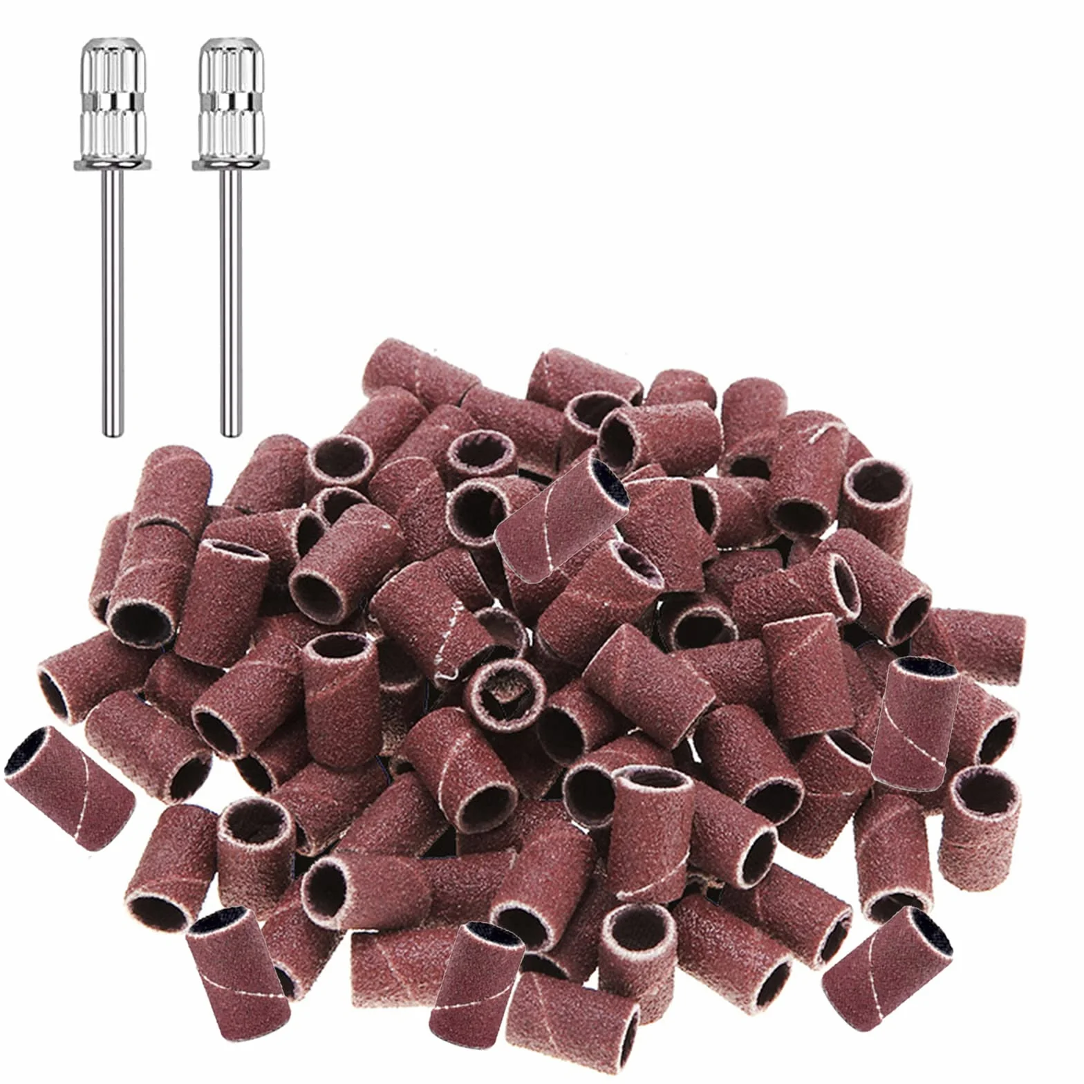 100 Pezzi Nastri Abrasivi Manicure 180#, Ideale per Macchina Manicure Utensili Montati Teste di Molatura Cilindrica(2*Punta da Trapano per Unghie)