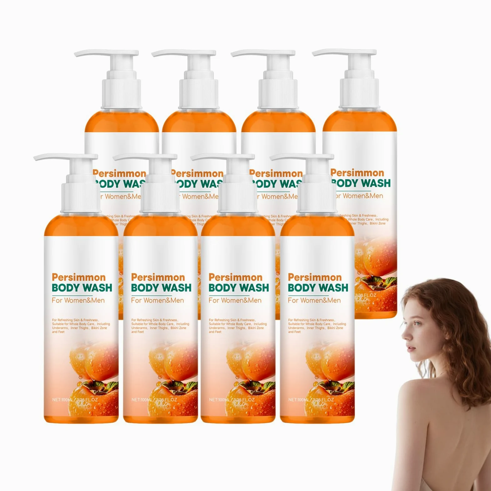 Bagnoschiuma deodorante al cachi per la cura degli odori del corpo, Doccia deodorante G – Bagnoschiuma deocorpo naturale con estratto di cachi, Odor Neu – Doccia deobagno con, puro (8 bottiglie)