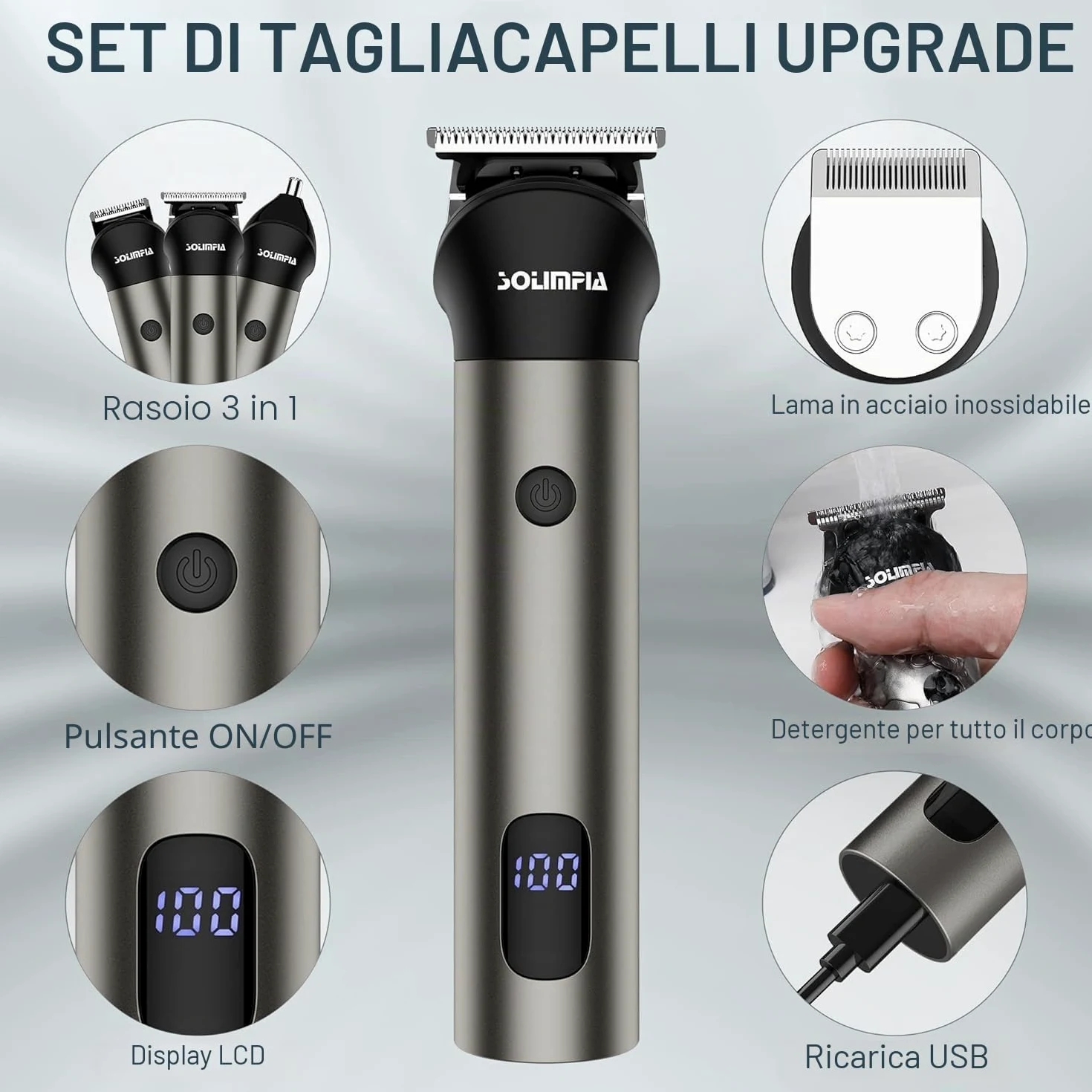 Solimpia Hair Clipper & Trimmer Professionale Barber Home Grooming Kit Ricaricabile Elettrico Beard Body Hair Trimmer Cordless Hair Clipper per Uomini Regalo Del Bambino