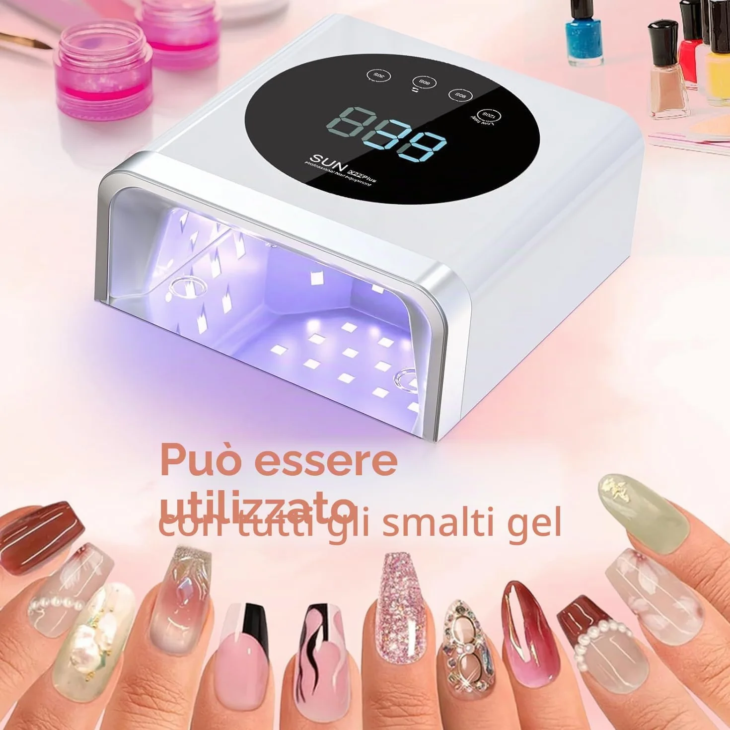 NAILGIRLS Lampada UV LED Unghie 150W Professionale con Sensore Automatico e Display LCD 4 Timer