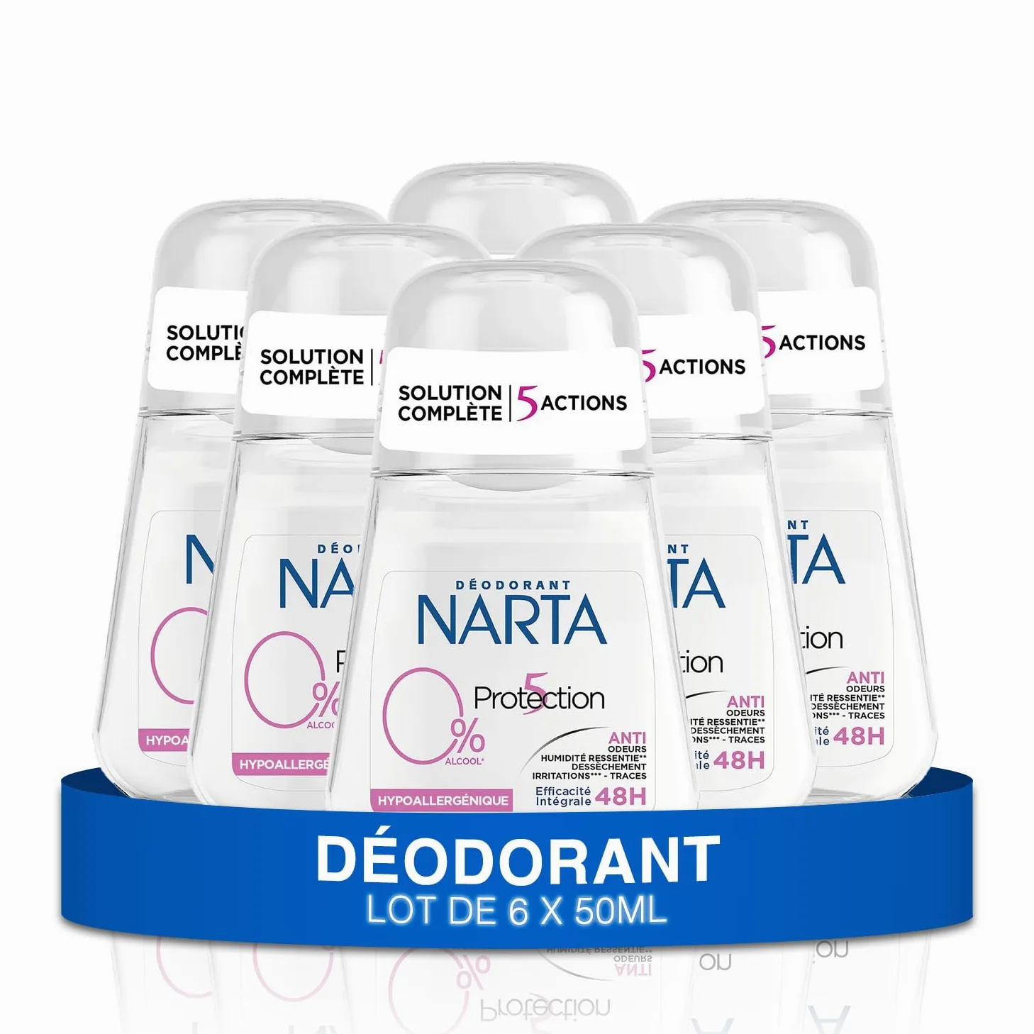 Narta - Deodorante da donna a sfera - protezione 5 efficacia integrale 48 ore senza alcol ipoallergenico - confezione da 6 x 50 ml