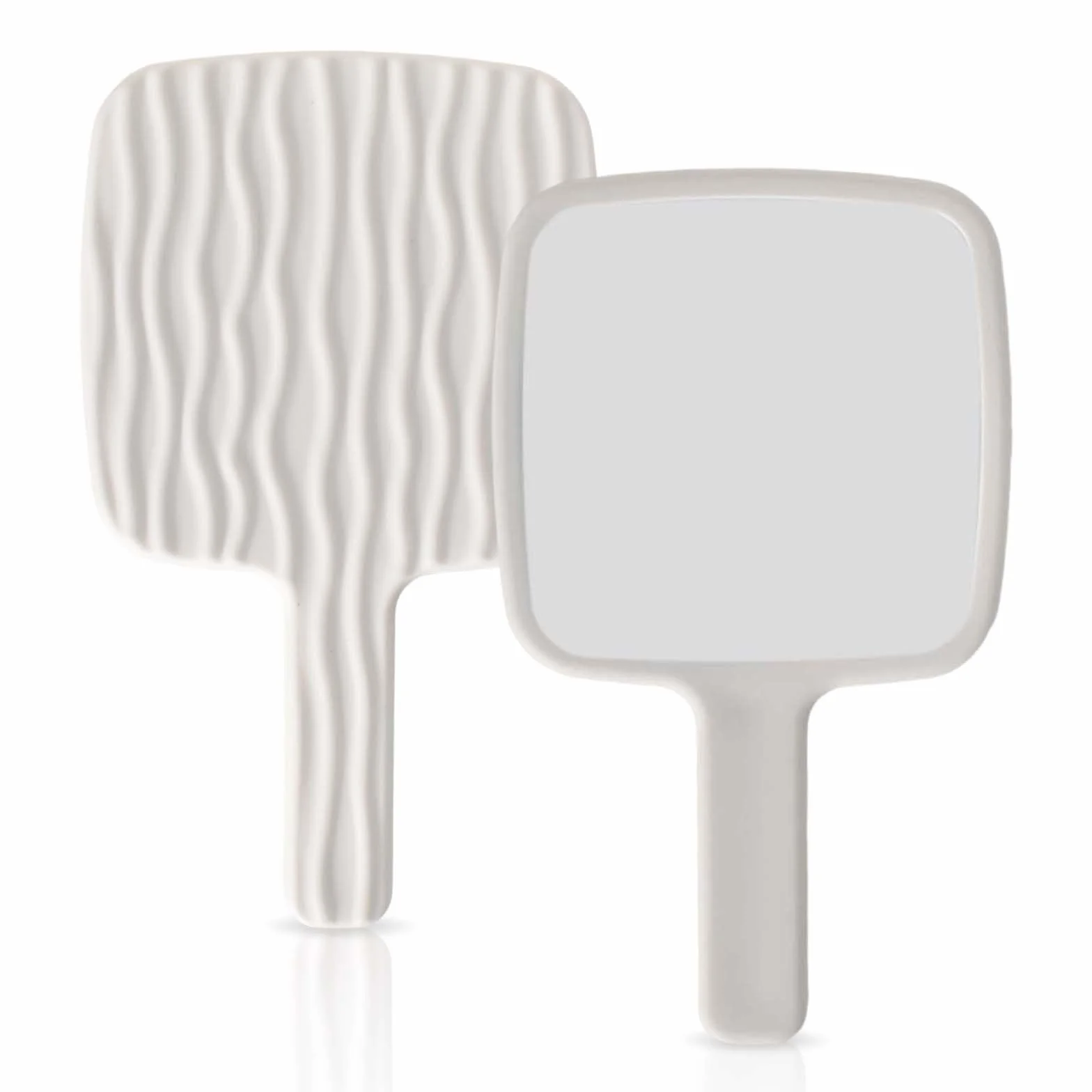 Specchio a Mano con Manico Professionale Specchio Portatile da Barbiere con Maniglia Ergonomica Bianco