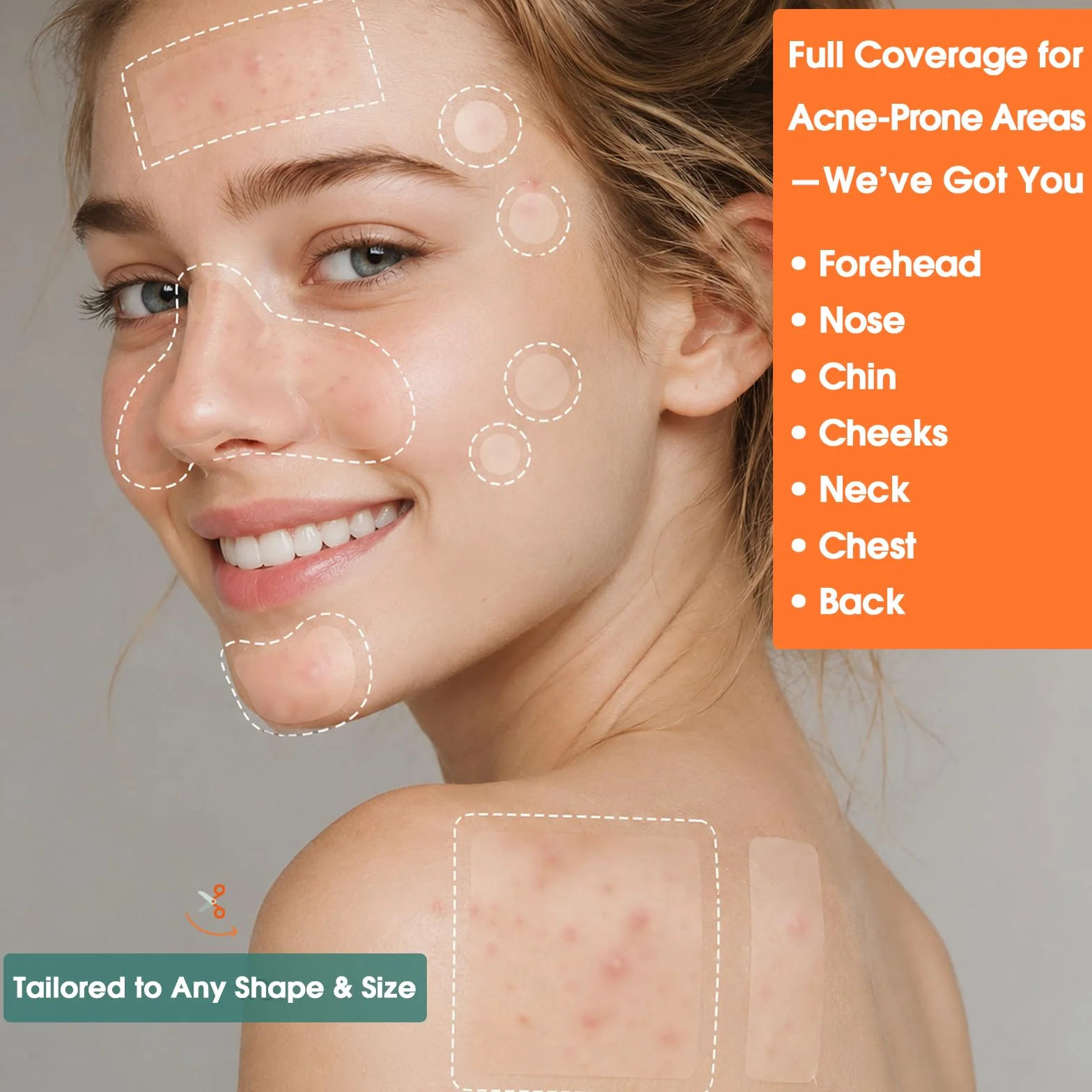 Patch Brufoli, Pimple Patch XL for Face&Body,524 cerotti idrocolloidali per ampie zone con estratto di tea tree, adesivi grandi per brufoli in 5 forme e 10misura, assorbono rapidamente sebo e liquidi