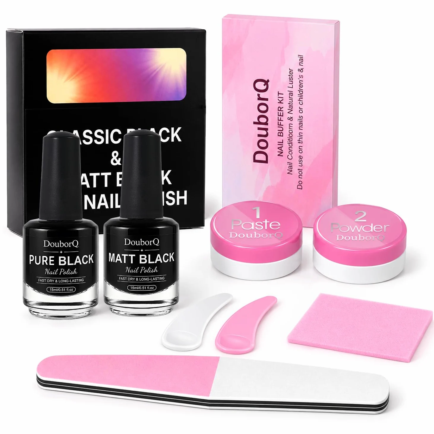 Major Dijit Set di smalti neri classici opachi, con set per la cura delle unghie | Set di riparazione più 2 colori: nero lucido e smalto nero opaco da 15 ml, asciugatura rapida, formula alla cheratina