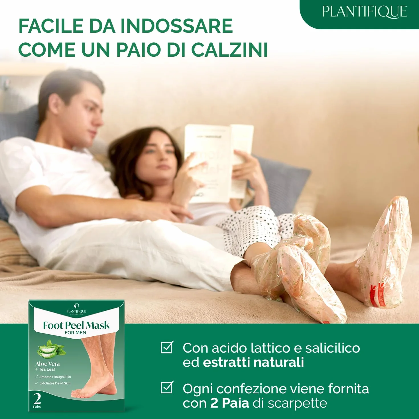 PLANTIFIQUE Maschera Piedi Esfoliante Trattamento Calli Duroni Scrub Piedi Peeling Forte 2 Paia
