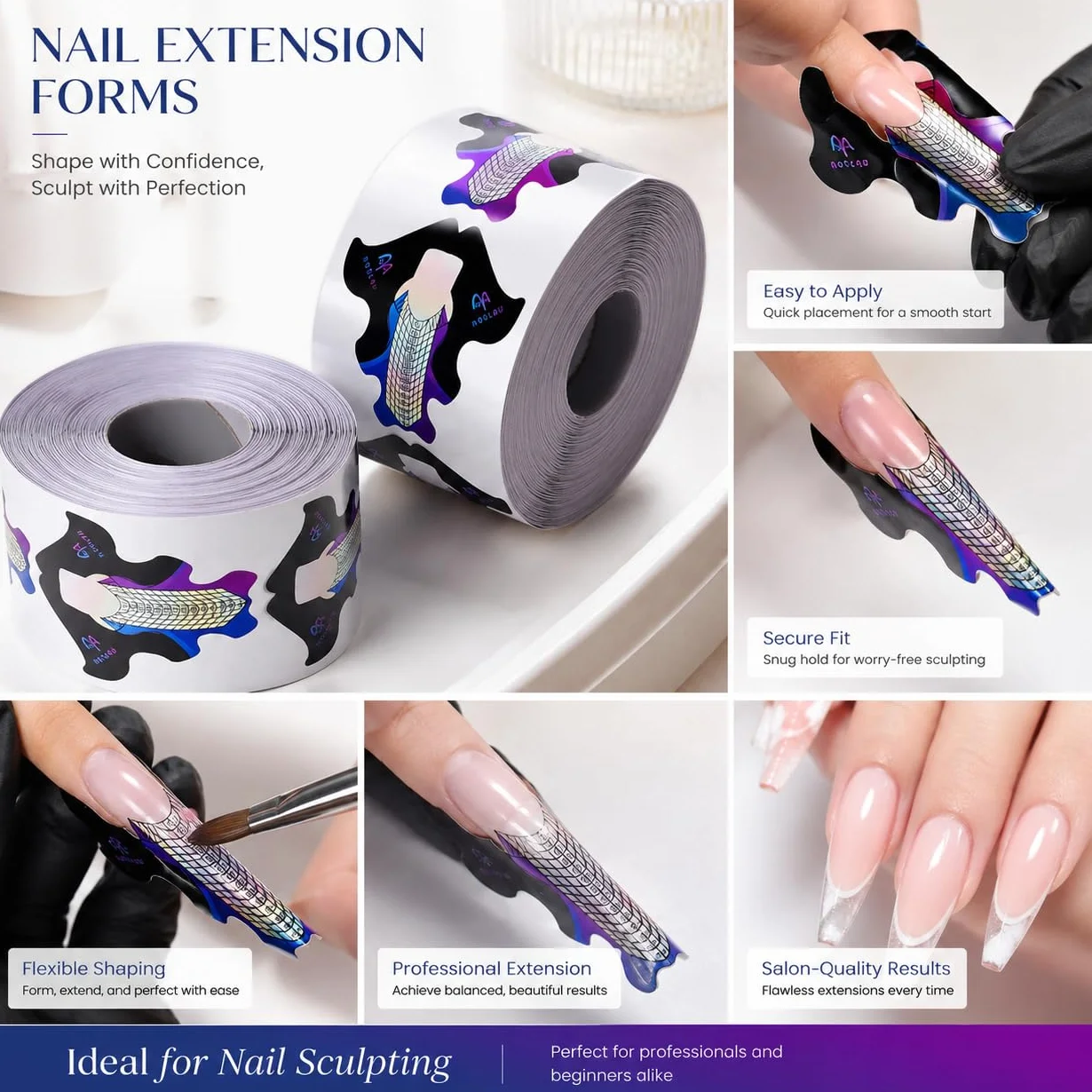 200 Modelli Unghie Autoadesivi per Ricostruzione Unghie, Nail Forms Professionali per Gel e Acrilico, Cartine Unghie con Scala Graduata