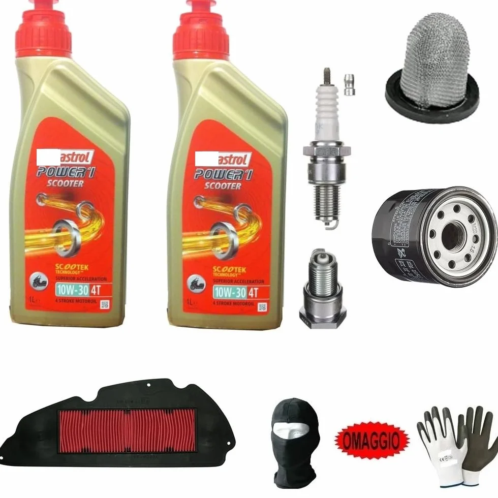 TAGLIANDO MANUTENZIONE COMPLETO MOTORE CAMBIO LUBRIFICANTE CASTROL 10W30 SCOOTER SEMISINTETICO FORMULA 10W40 4T FILTRO OLIO F.ARIA CANDELA PER HONDA FORZA 350