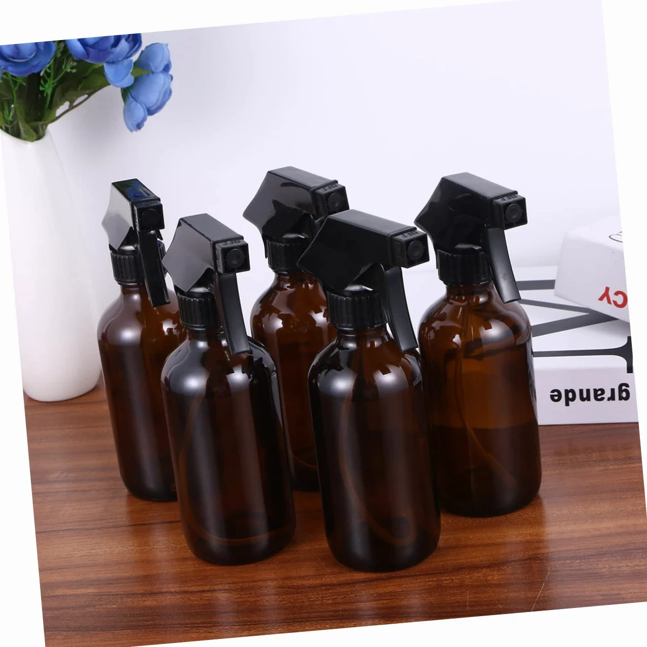 FRCOLOR Bottiglia Spray in Vetro Marrone 250ml, 4 Pezzi, Riutilizzabile | Pp, Contenitori per Liquidi, Uso per Prodotti di Pulizia, Formato Compatto
