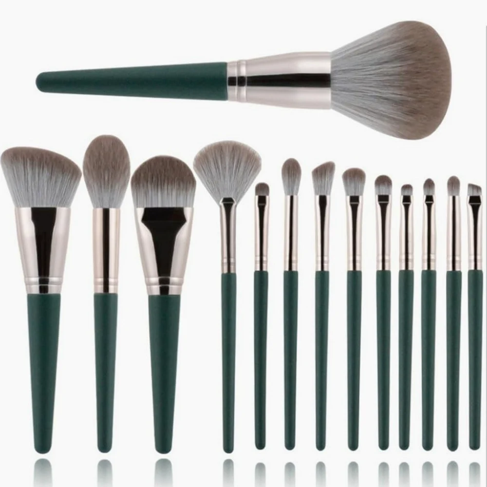 14 Pezzi Set di pennelli per Trucco Green Cloud Set Completo di pennelli per ombretto per fondotinta in Polvere
