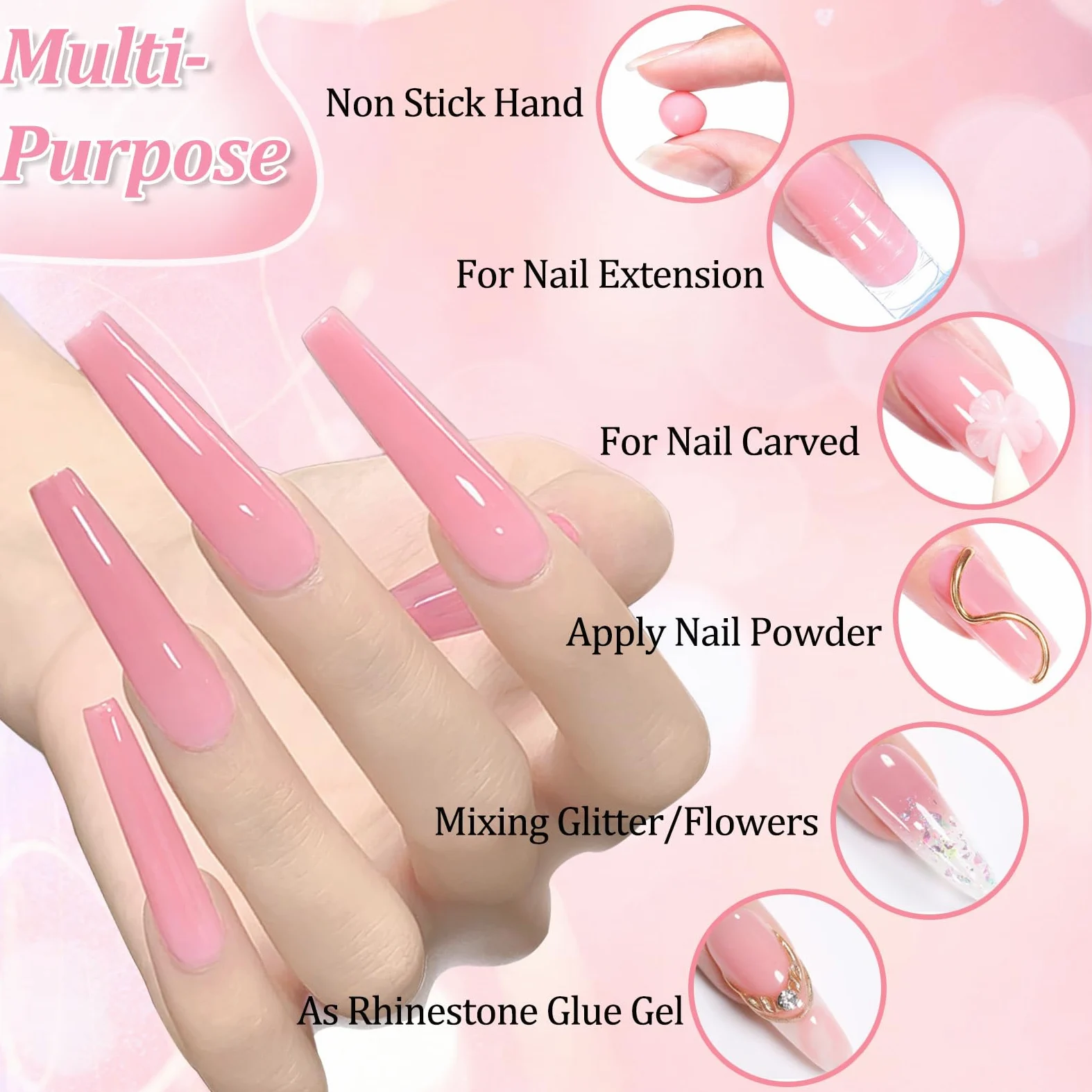 Gel costruttore Polygel for estensione unghie in gel - Rosa, bianco, trasparente con cartine rimovibili - Kit for nail art 3D for principianti