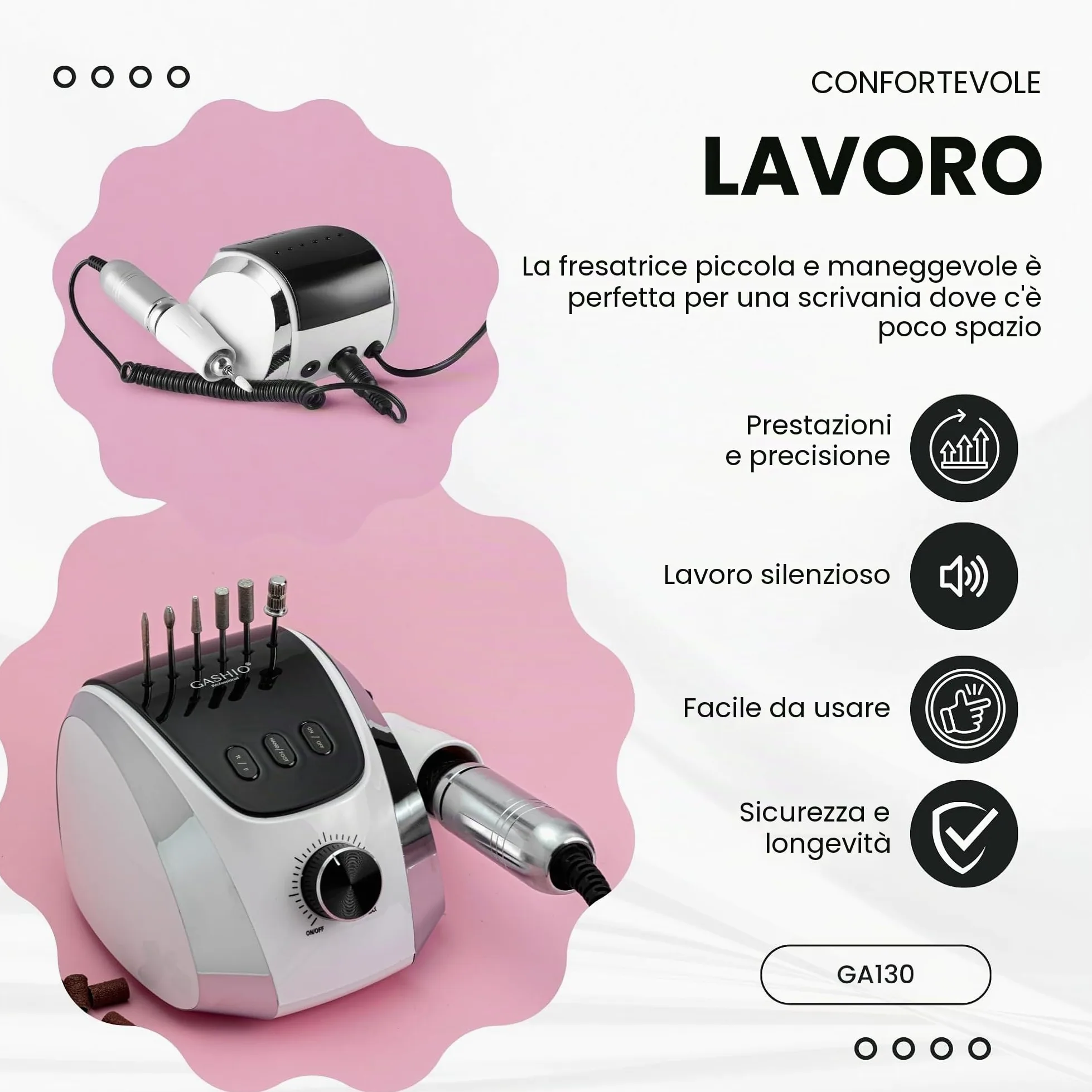 Fresa per unghie in gel | Nail Drill 65 W | Lima elettrica | Manicure Pedicure Set elettrico | Fresa per unghie con cavo | Fresa per unghie con pedale | Macchina per unghie | 35,000 giri/min