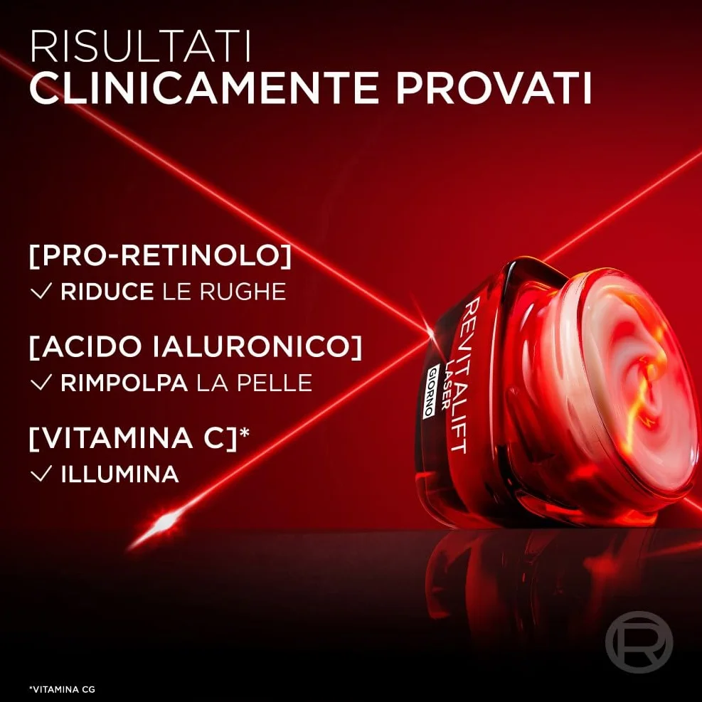 L'Oréal Paris Revitalift Laser Crema Viso Giorno Antirughe Acido Ialuronico Vitamina C Pro-Retinolo 50 ml