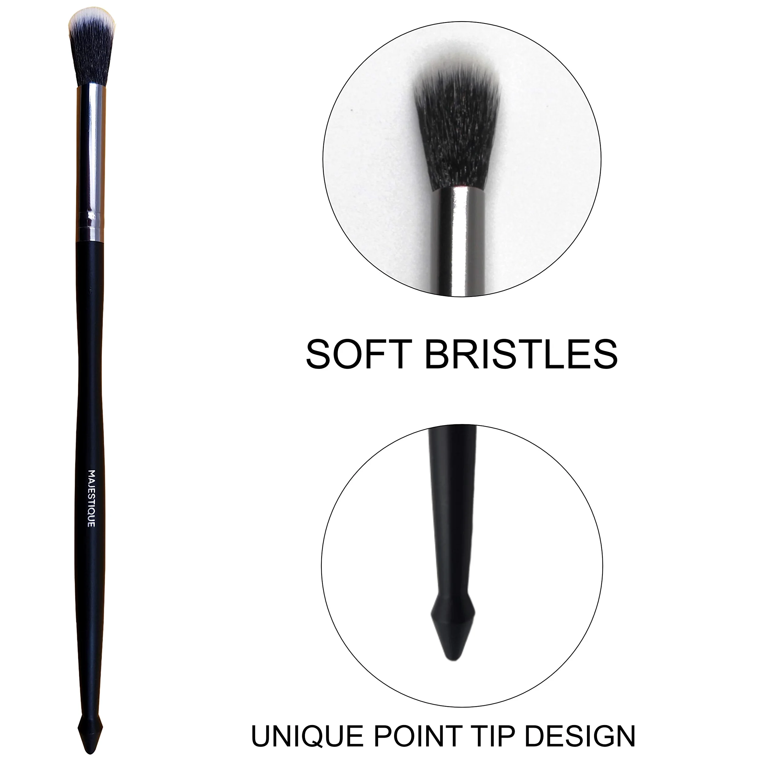 MAJESTIQUE Majestique, set di pennelli da trucco con manico nero, pennello per cipria, pennello per fard, pennello angolato, pennello per contouring, kit di pennelli da trucco nero argento (confezione