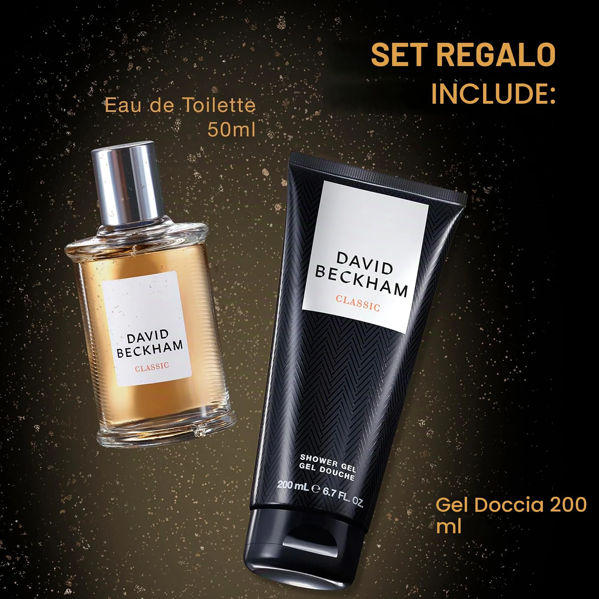 David Beckham Confezione Regalo Classic, Eau de Toilette 50ml e Gel Doccia 200ml, Fragranza Legnosa, Fresca, Ambrata per Lui