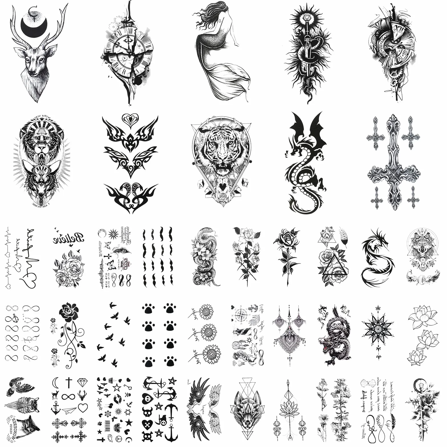 ACWOO Tatuaggi Temporanei Set, 40 Fogli Nero Tatuaggi Finti per Uomo o Donna, Impermeabile Braccio Tatuaggio Piccolo Tatuaggio, per bambini Adulti Uomini e donne