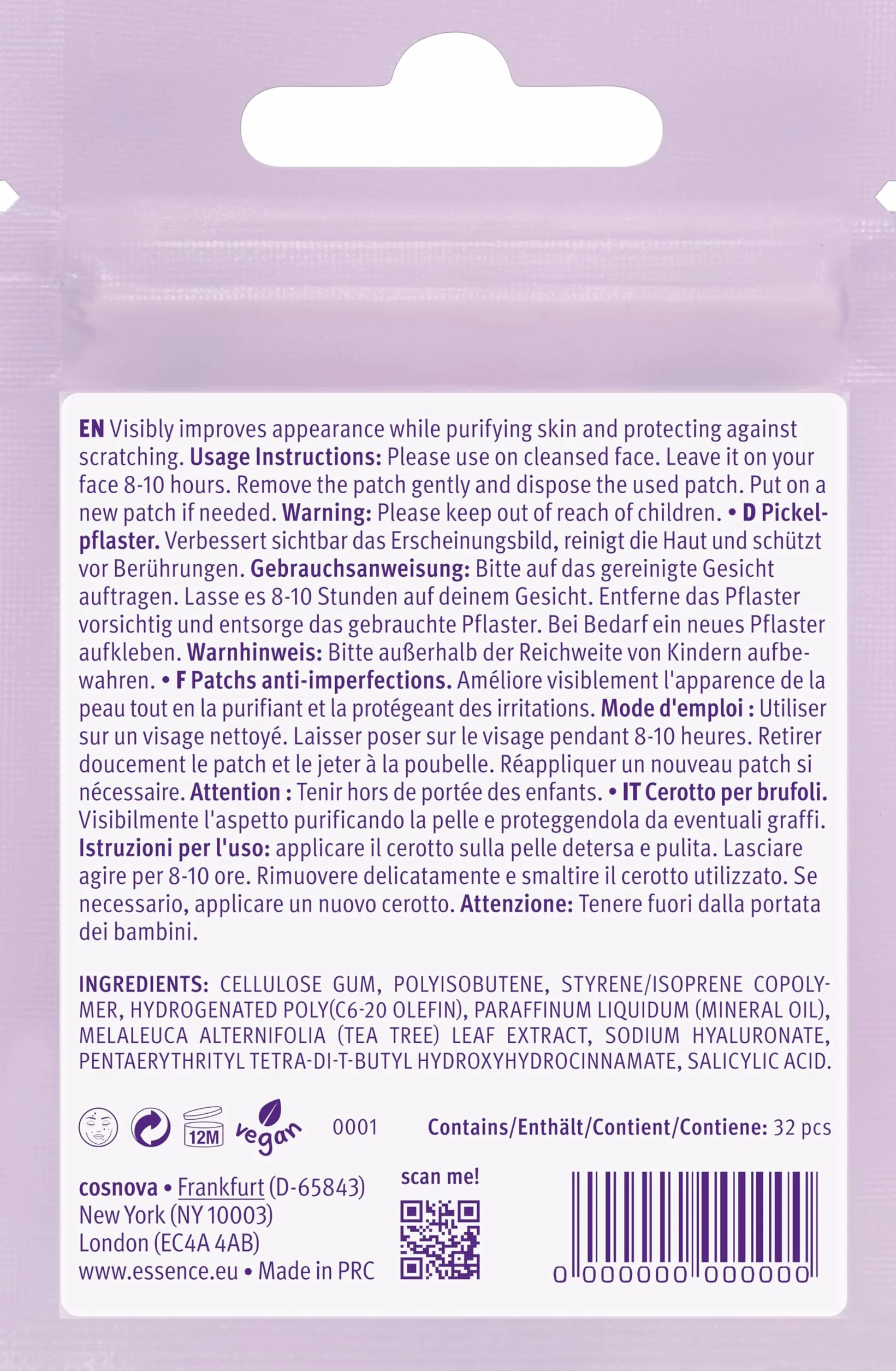 essence TOPPE IMPERMEABILI a squadre spot, anti-macchie, curativo, coprenza, lenitivo (32pcs)