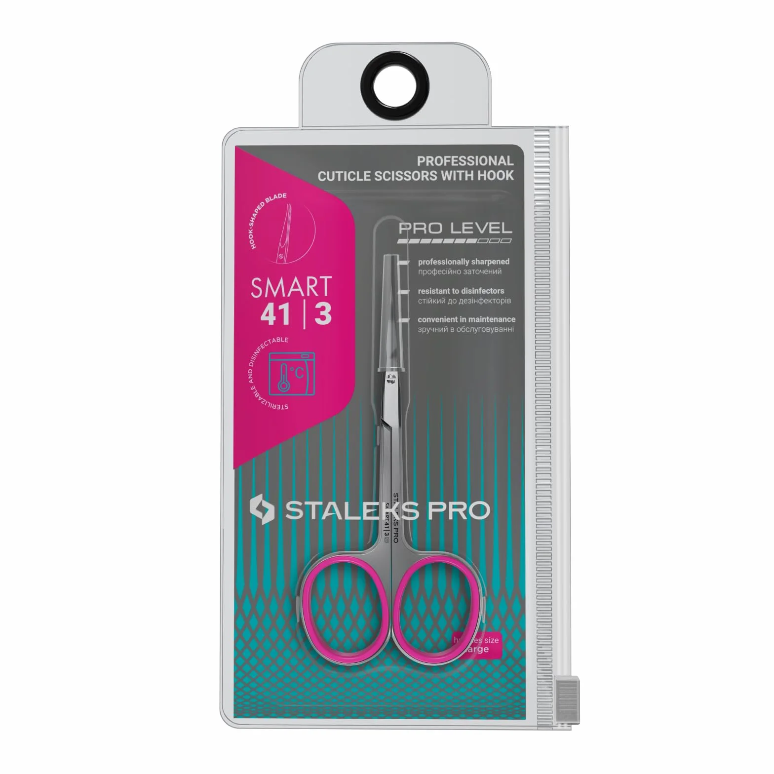 Staleks Pro Forbici Professionali per Pelle Cuticola Lame con Gancio Manici in Silicone Rosa Smart 41 Type 3 SS-41/3