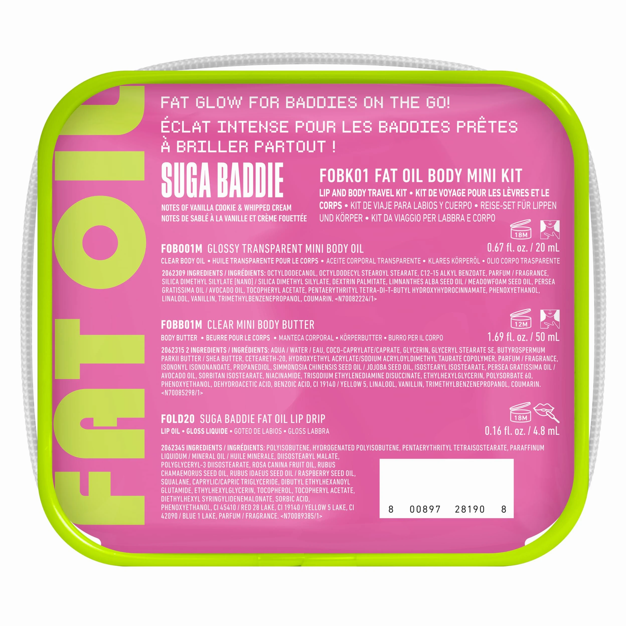 NYX Professional Makeup Fat Oil Lip & Body Kit, Travel-Friendly, Reusable-Pouch, Suga Baddie