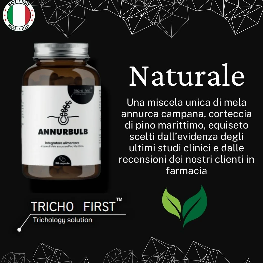 ANNURBULB - Integratore Capelli a base di MELA ANNURCA CAMPANA, PINO MARITTIMO, EQUISETO contro la Caduta dei Capelli- Formato da 90 CAPSULE - UOMO - DONNA