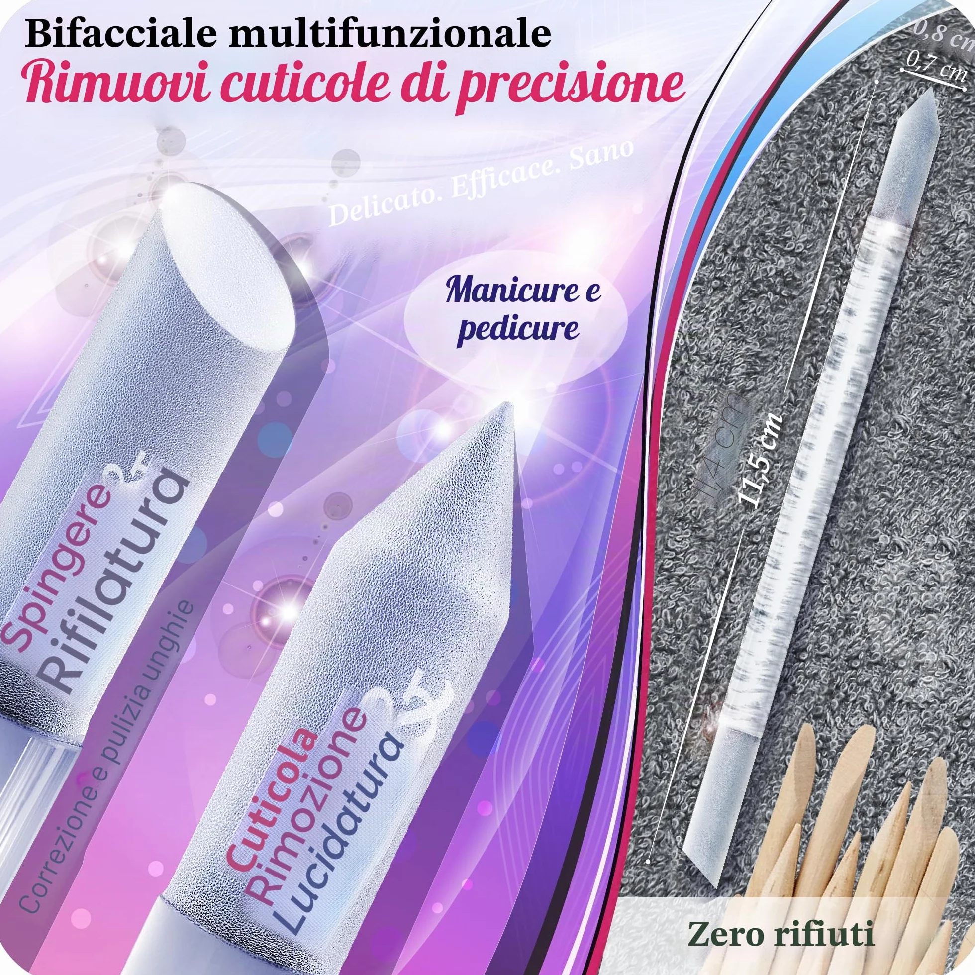 Lima in Vetro Spingi Cuticole - Bastoncino Manicure, Rimuovi Cuticole Professionale di Precisione, la Superficie Abrasiva Non si Consuma, Qualità Ceca, Gladzy