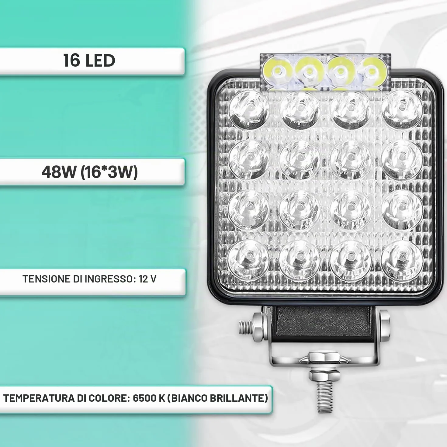 Fari LED trattore 12V 48W IP67 6500K 16 LED 2 sztuki aluminiowe ABS