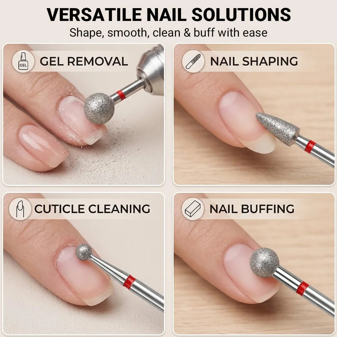 Punze Trapano Per Unghie Pulizia Cuticole 6 Pezzi Punta A Sfera Professionale Lima Manicure Pedicure Tool